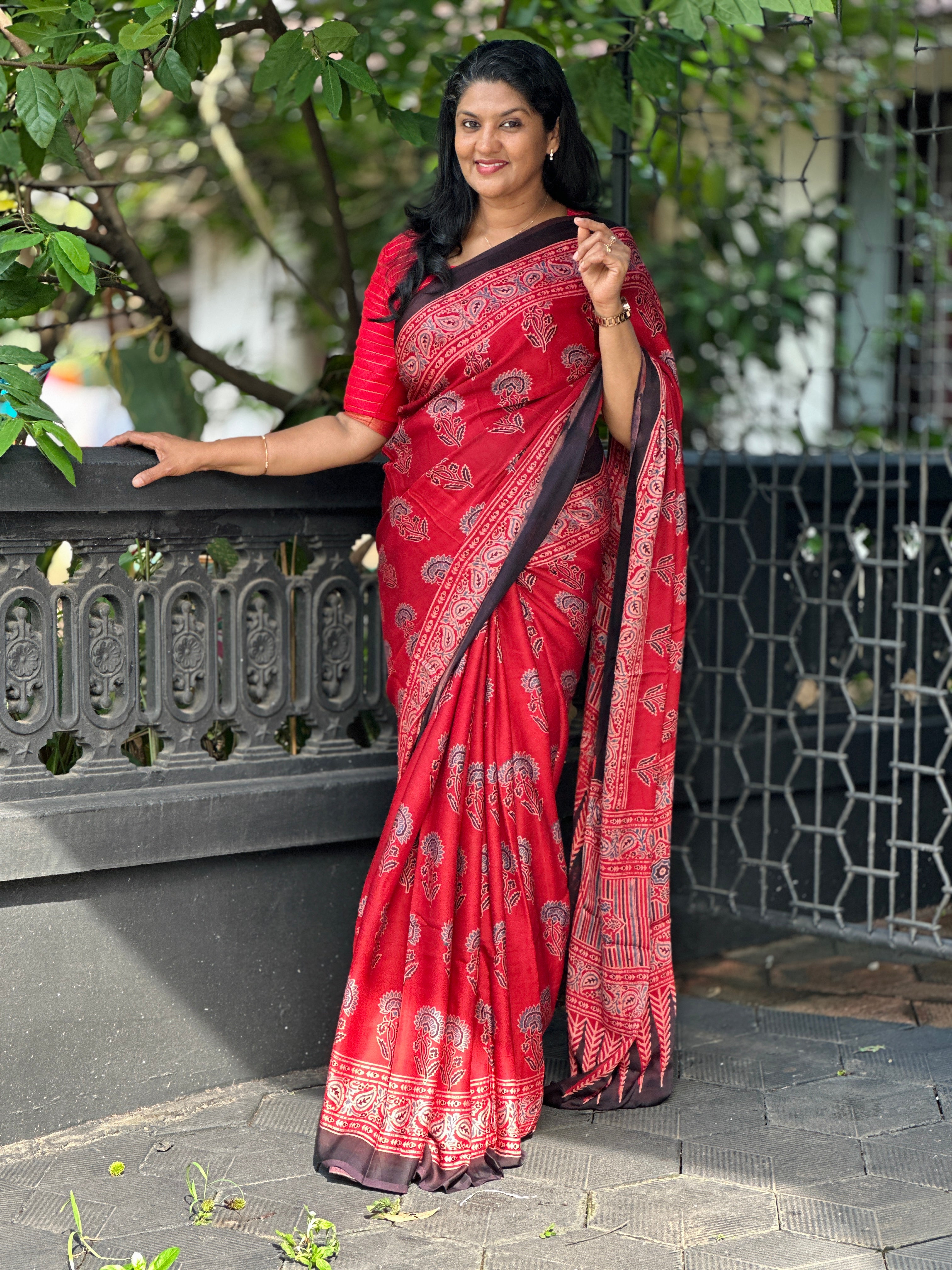 Ajrakh Printed Pattern Modal Saree | JT169