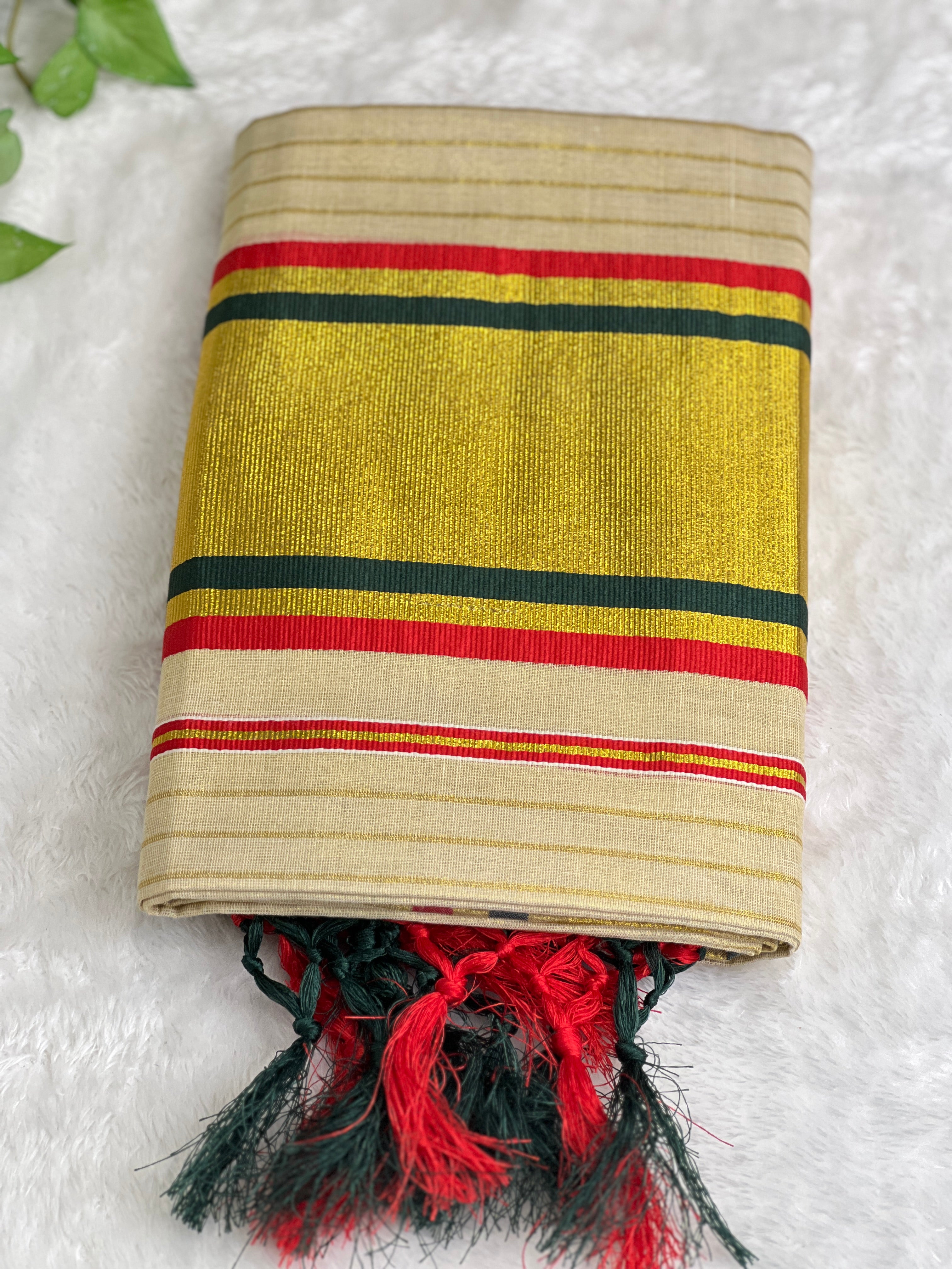 Double Border Pattern Tissue Kerala Cotton Set Mundu | GAT551