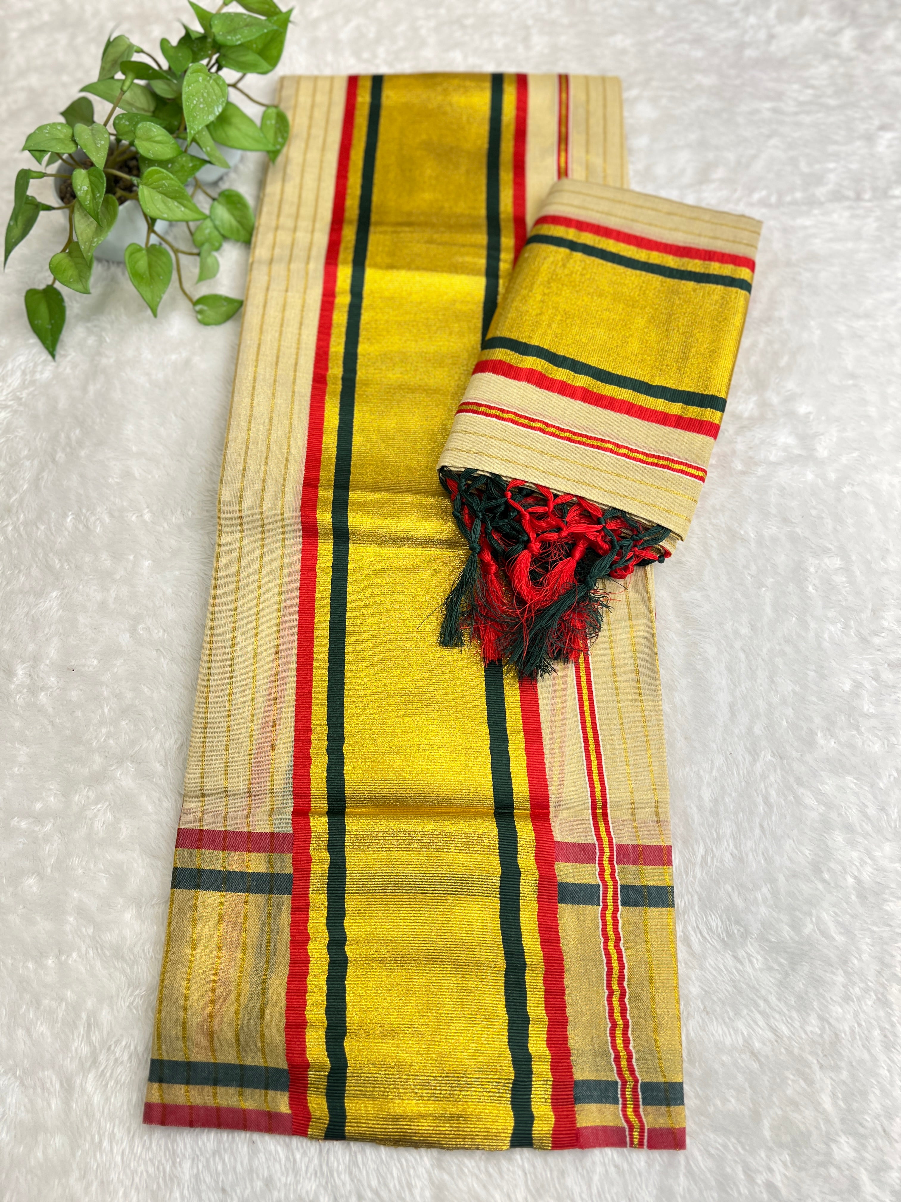 Double Border Pattern Tissue Kerala Cotton Set Mundu | GAT551