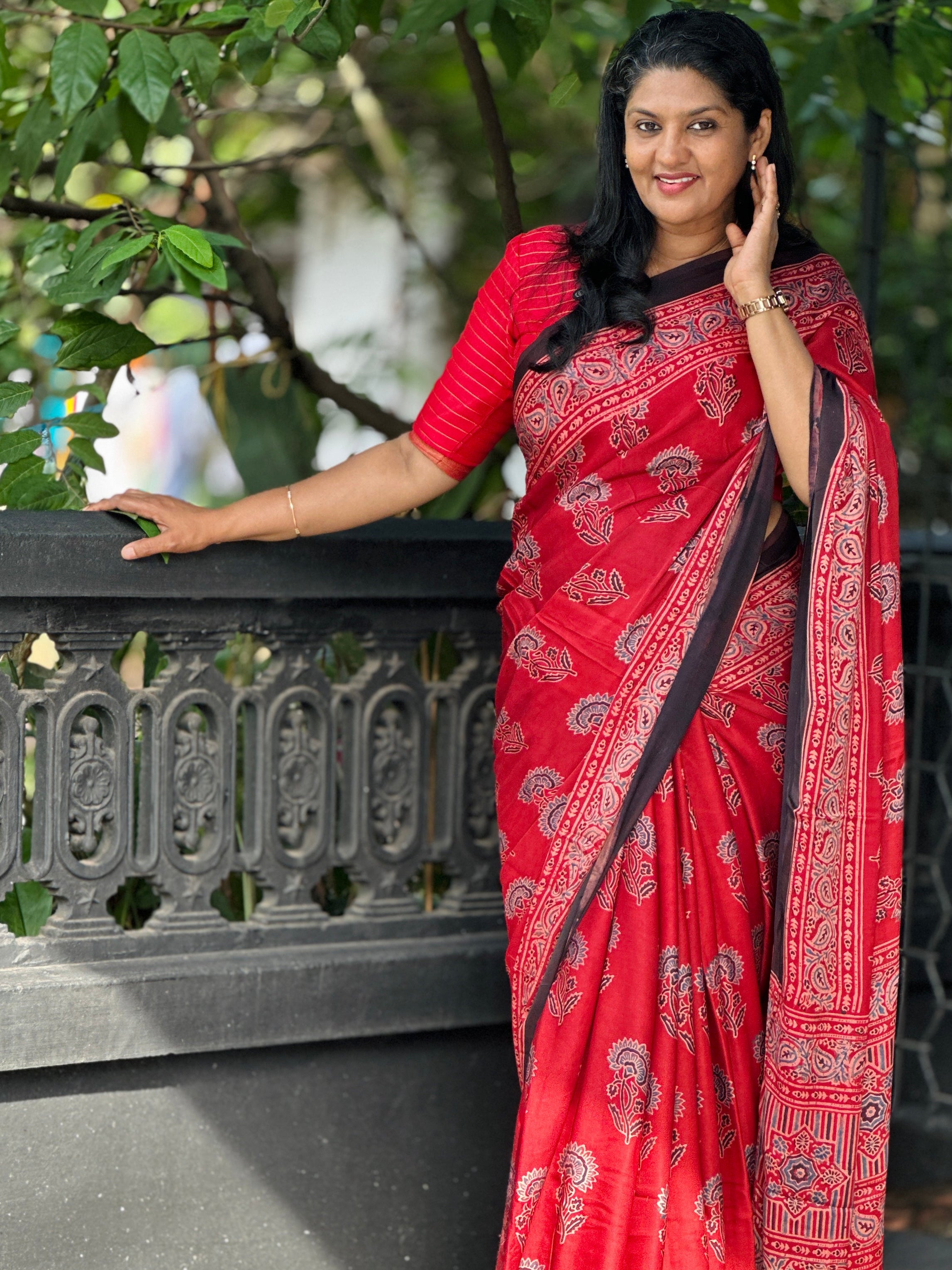 Ajrakh Printed Pattern Modal Saree | JT169