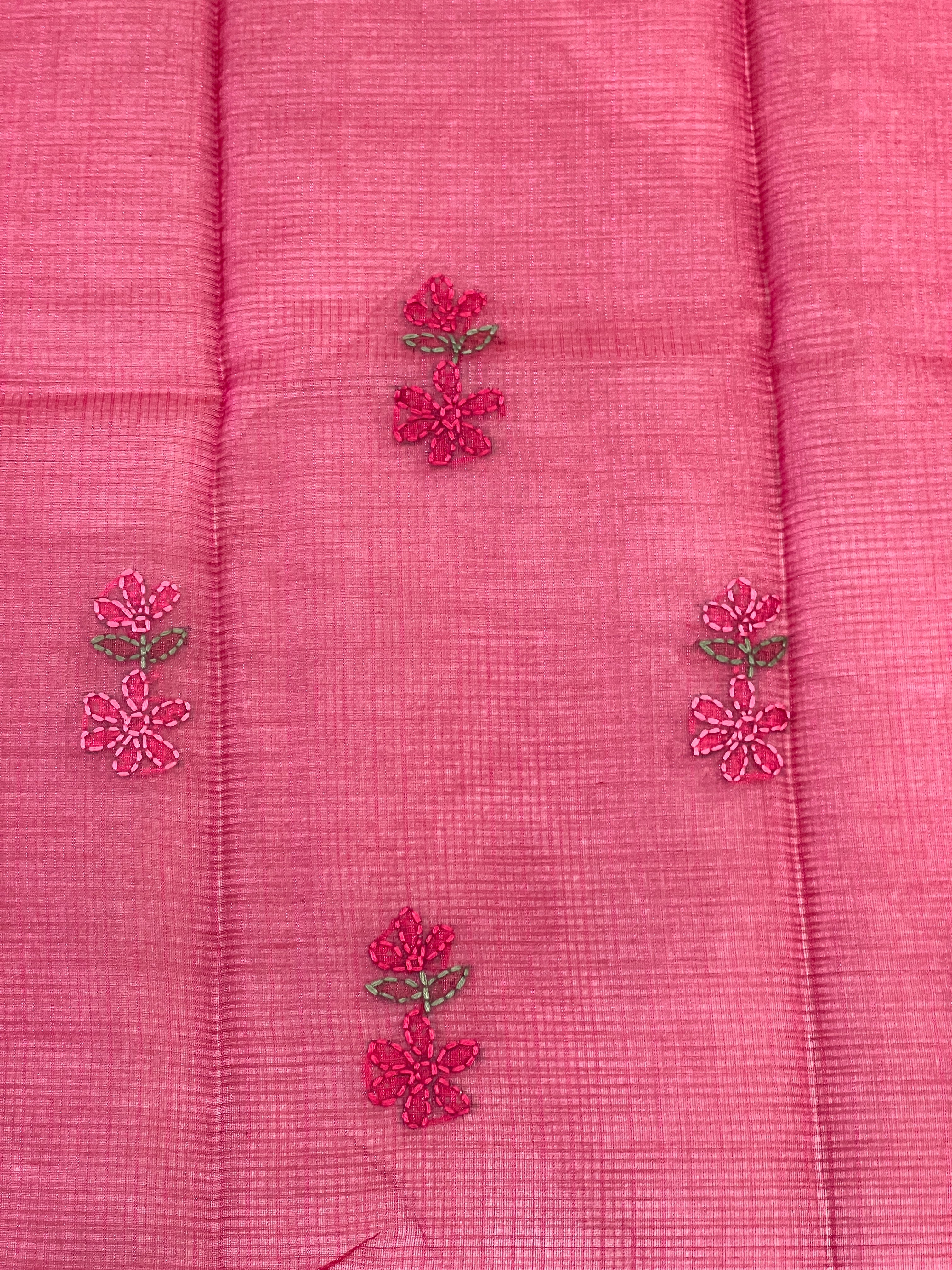 Floral Embroidery Detailed Muga Check Organza Saree | JSC451