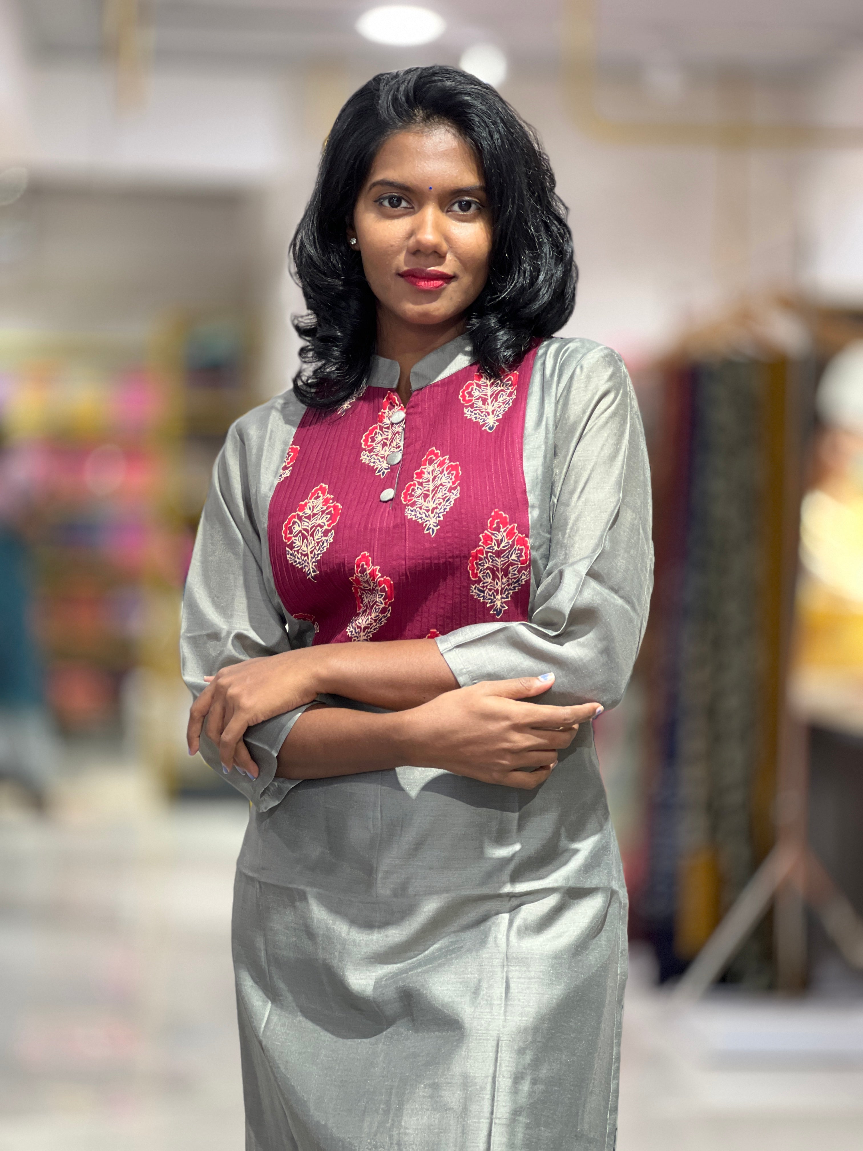 Printed Semi Silk Kurta | DNT214