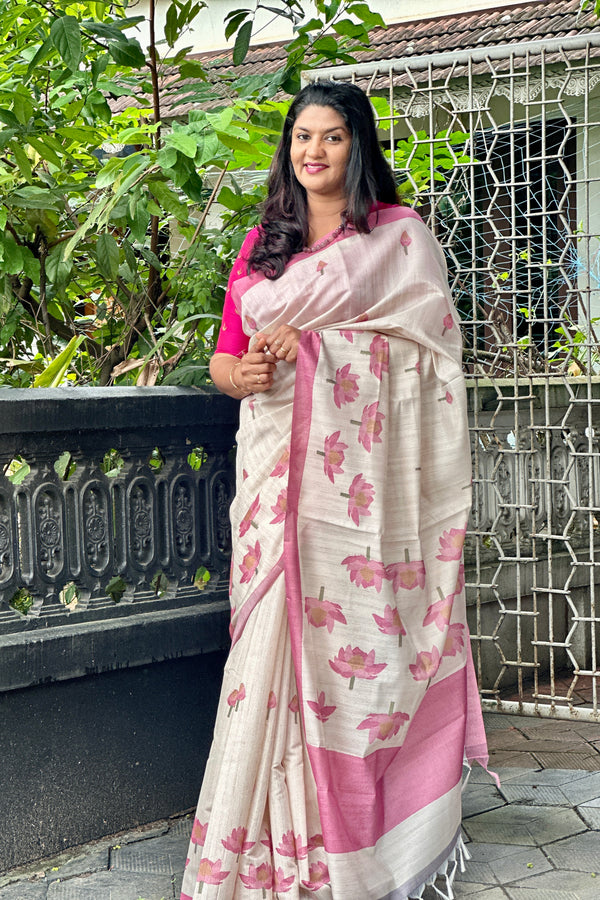 Floral Pattern Tussar Finish Saree | KSD141