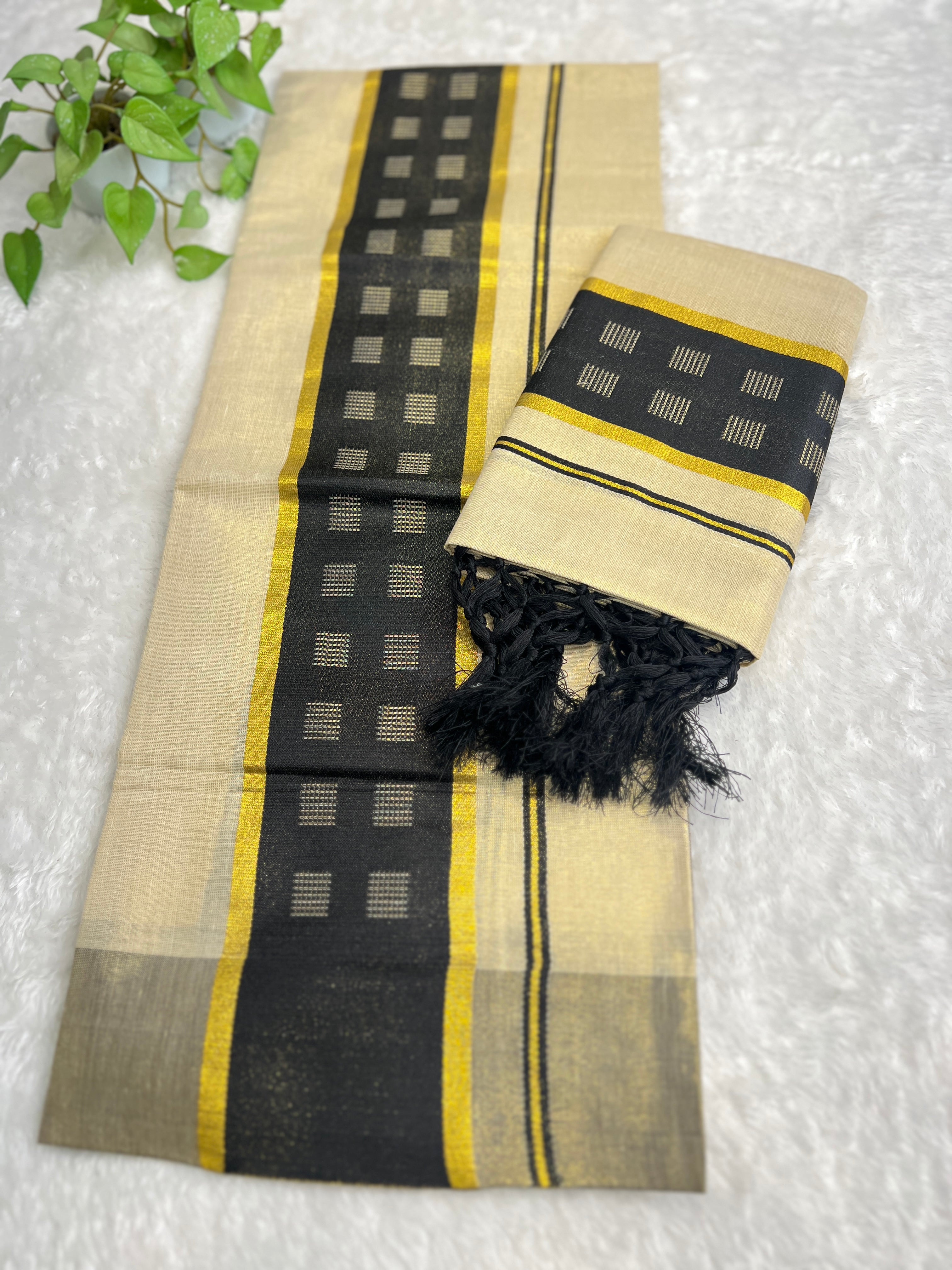 Traditional Khatam Pattern Tissue Set Mundu | GAT571
