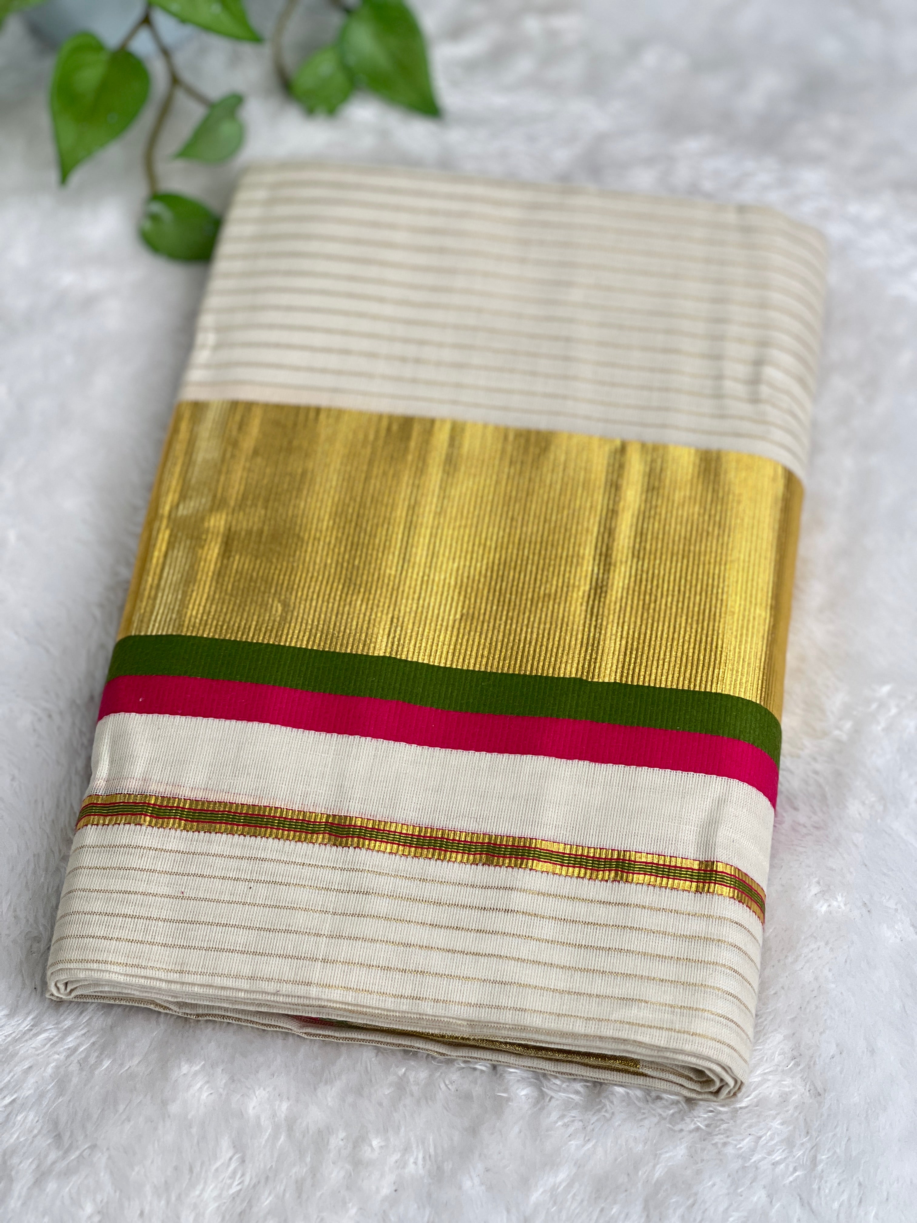 Double Border Pattern Kerala Cotton Set Mundu | GAT567
