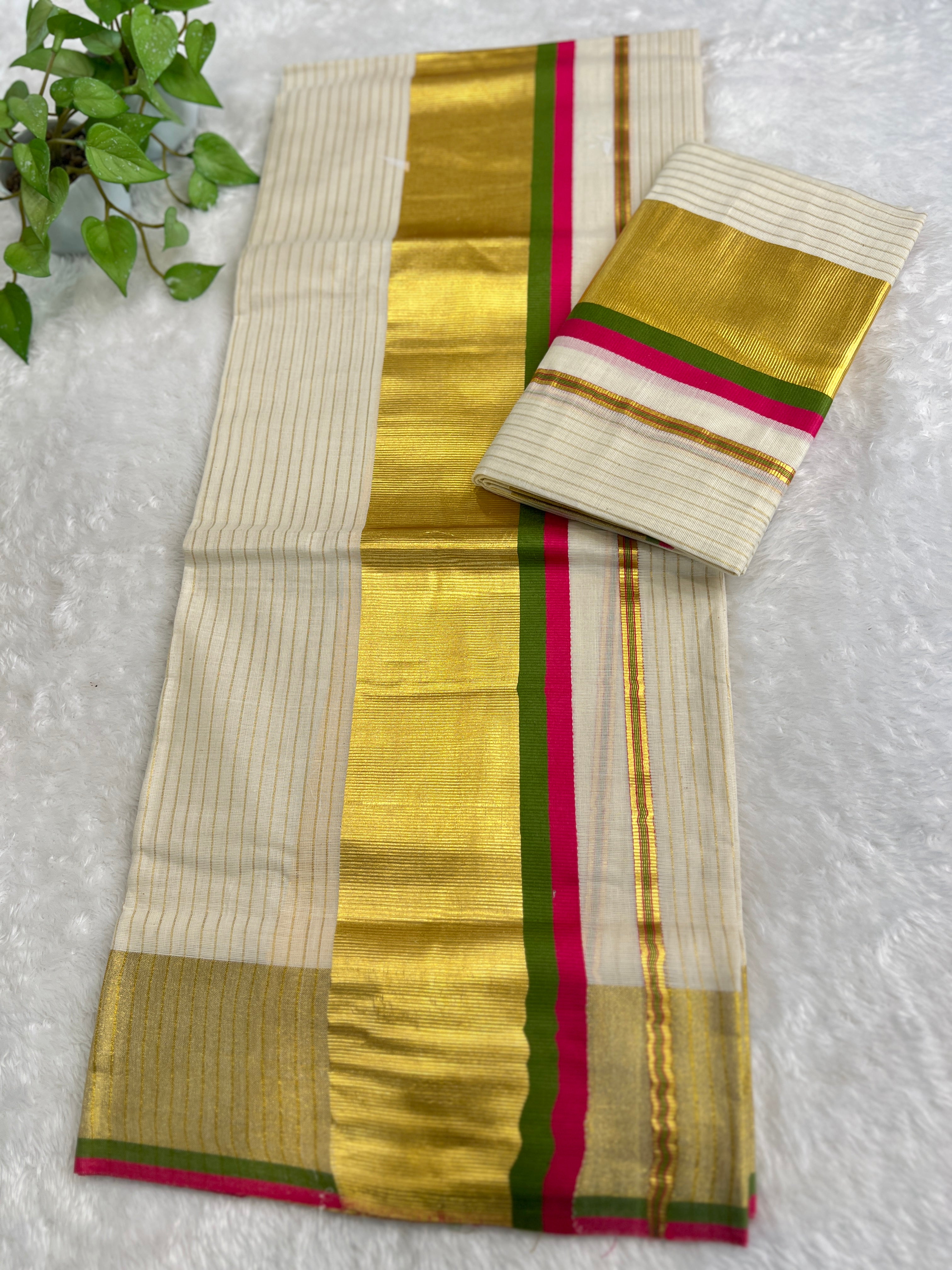 Double Border Pattern Kerala Cotton Set Mundu | GAT567