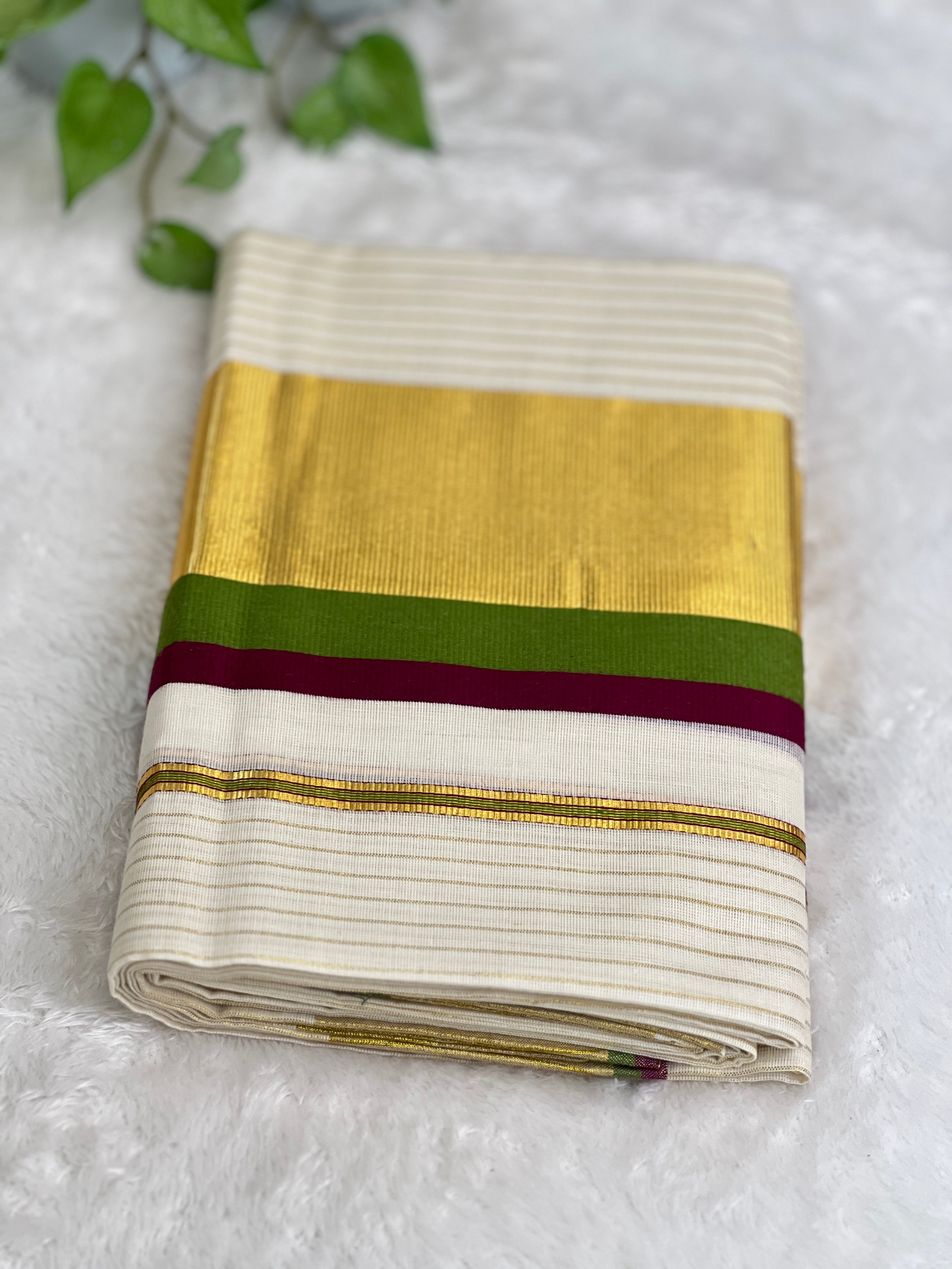 Double Border Pattern Kerala Cotton Set Mundu | GAT564