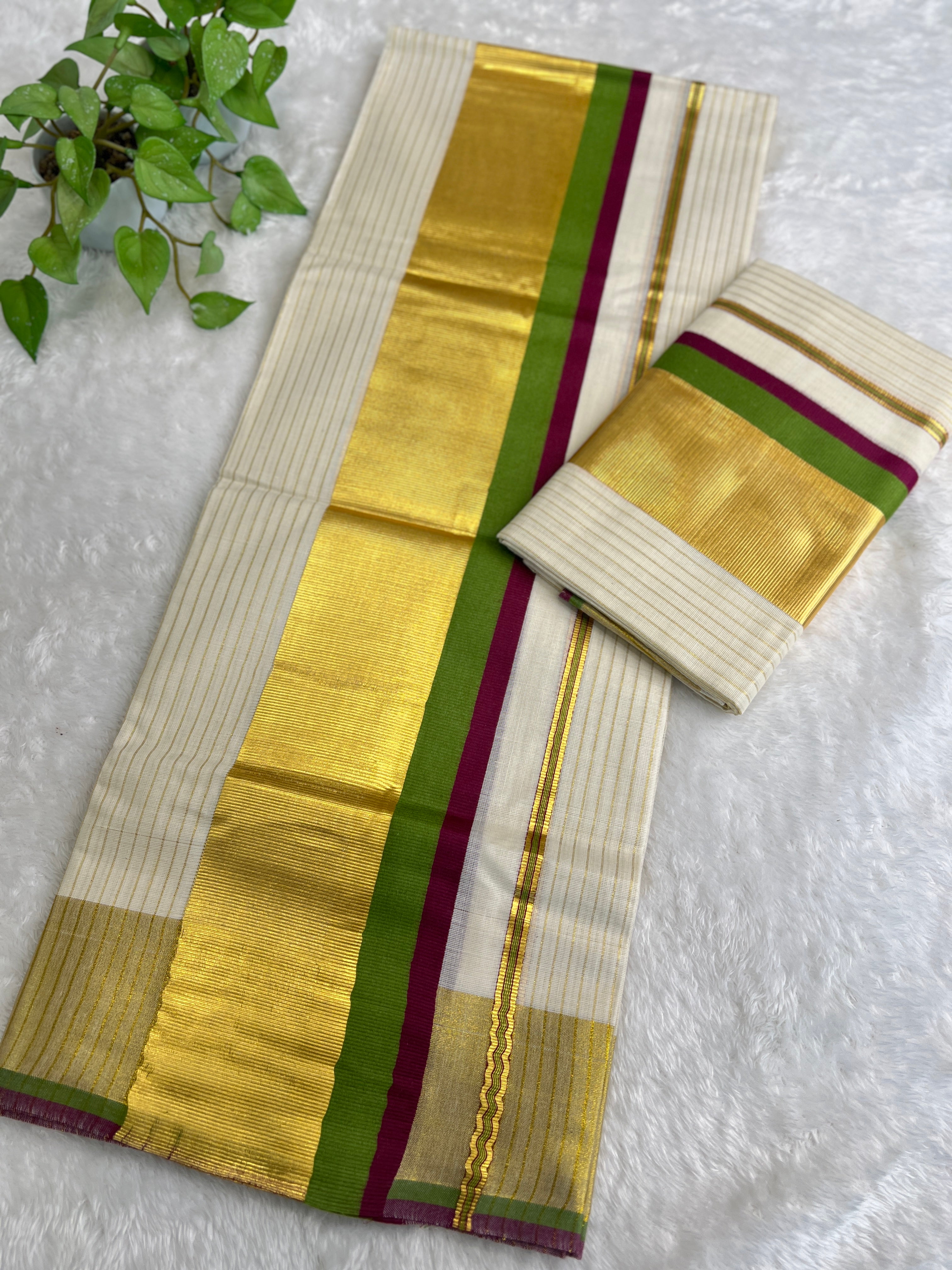 Double Border Pattern Kerala Cotton Set Mundu | GAT564