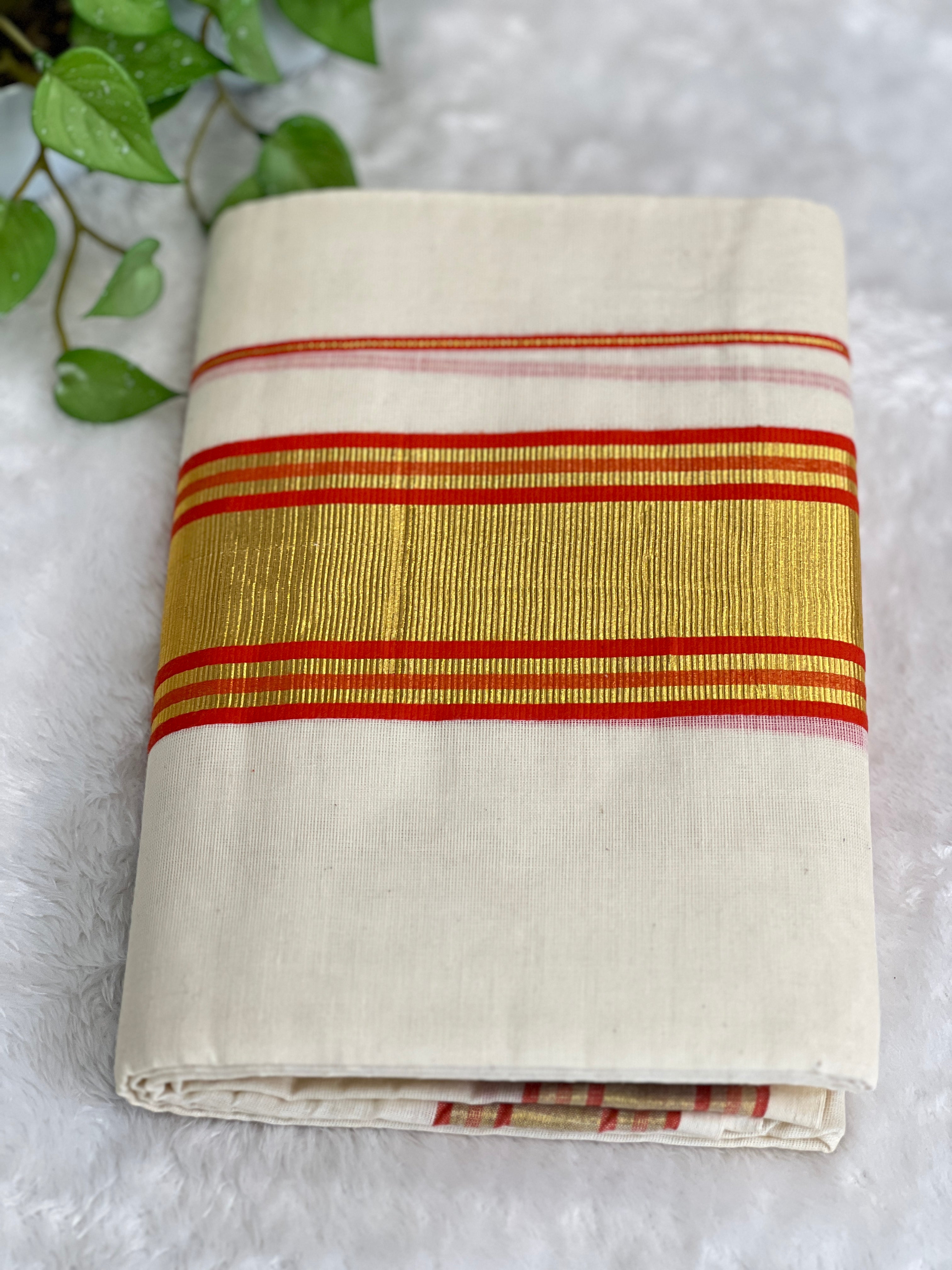 Line Border Pattern Kerala Cotton Set Mundu | GAT581