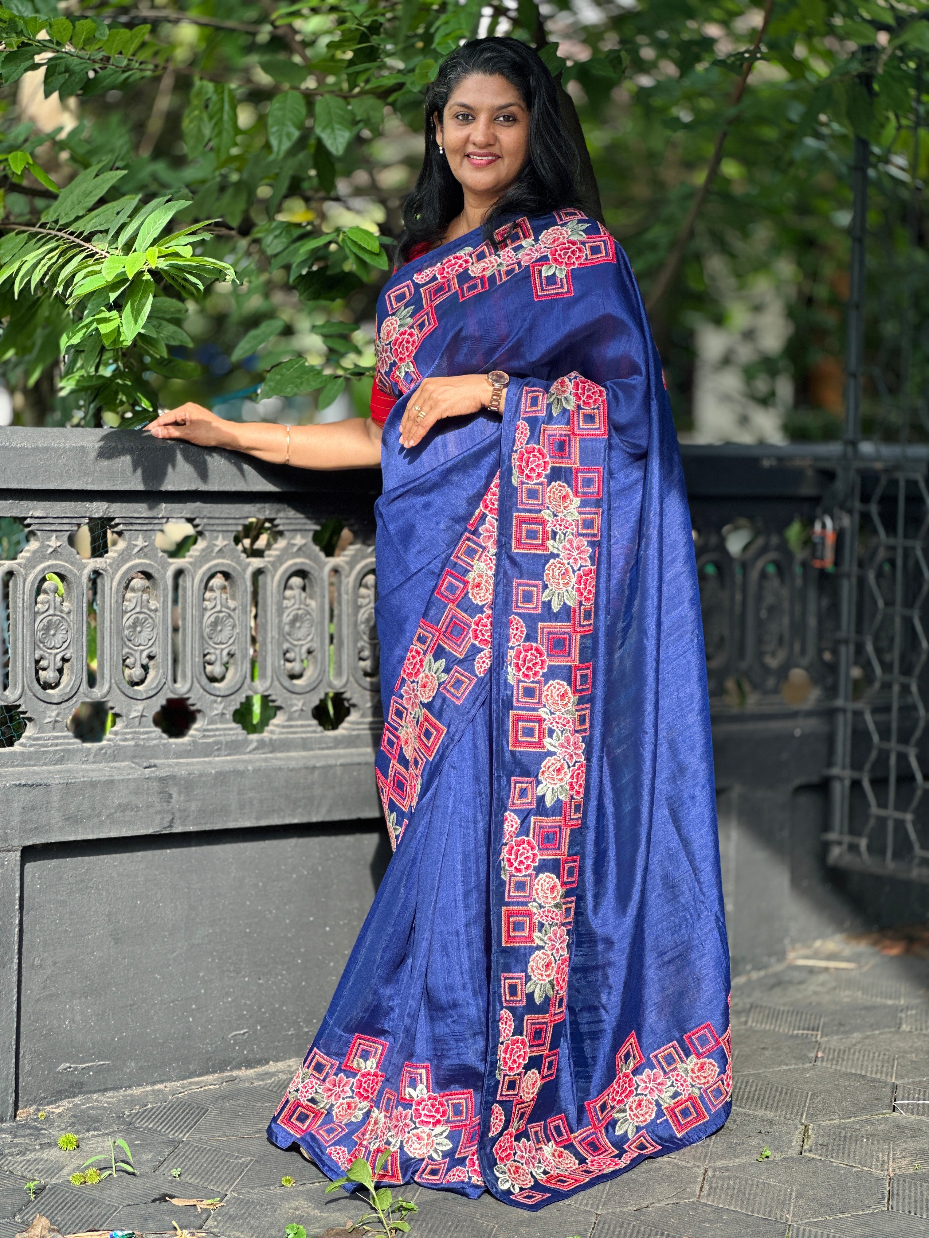 Machine Embroidered Semi Tussar Saree | SUN536