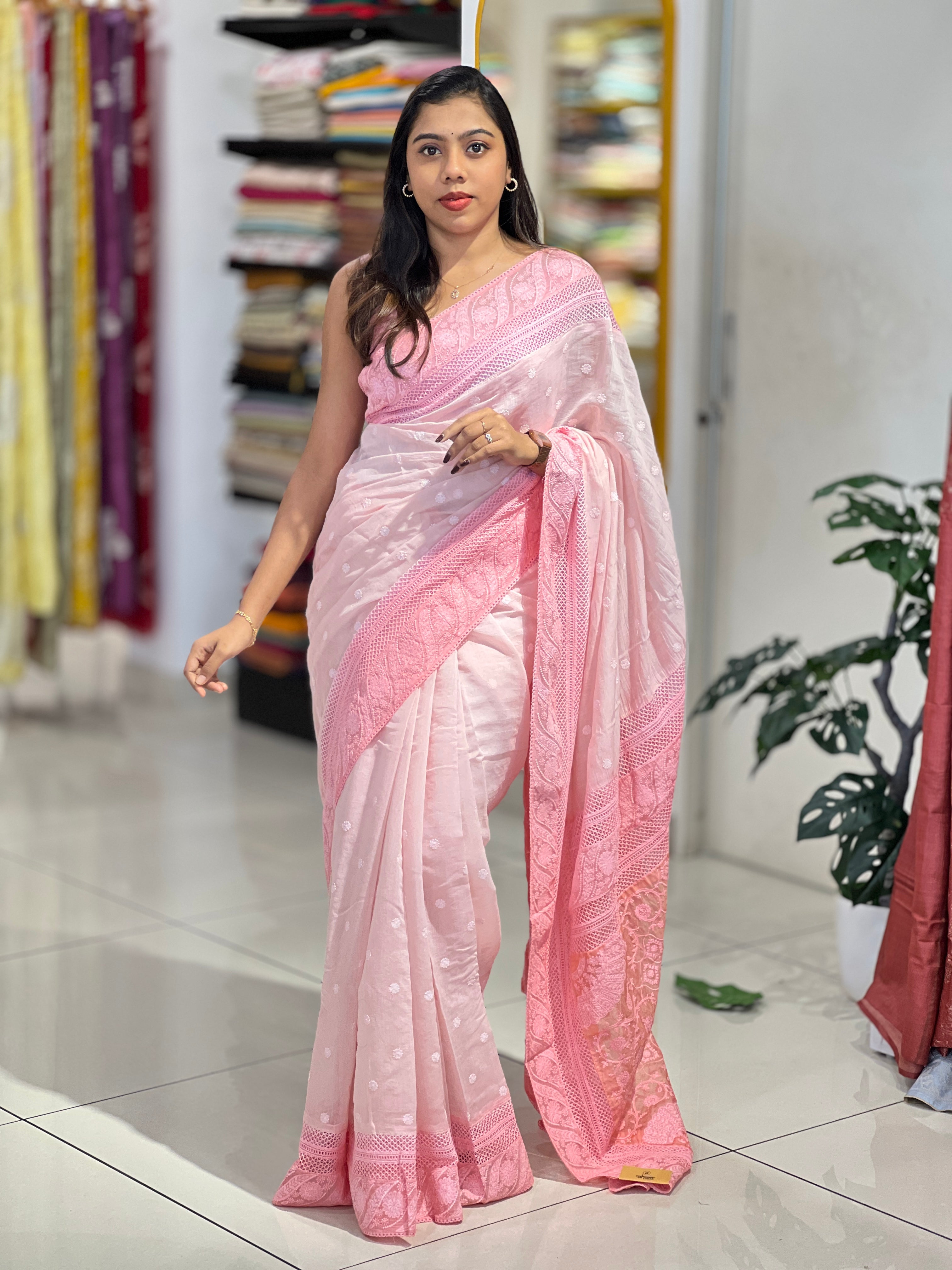 Lucknowi Inspired Embroidery Detailed Pure Chanderi Saree | MM372