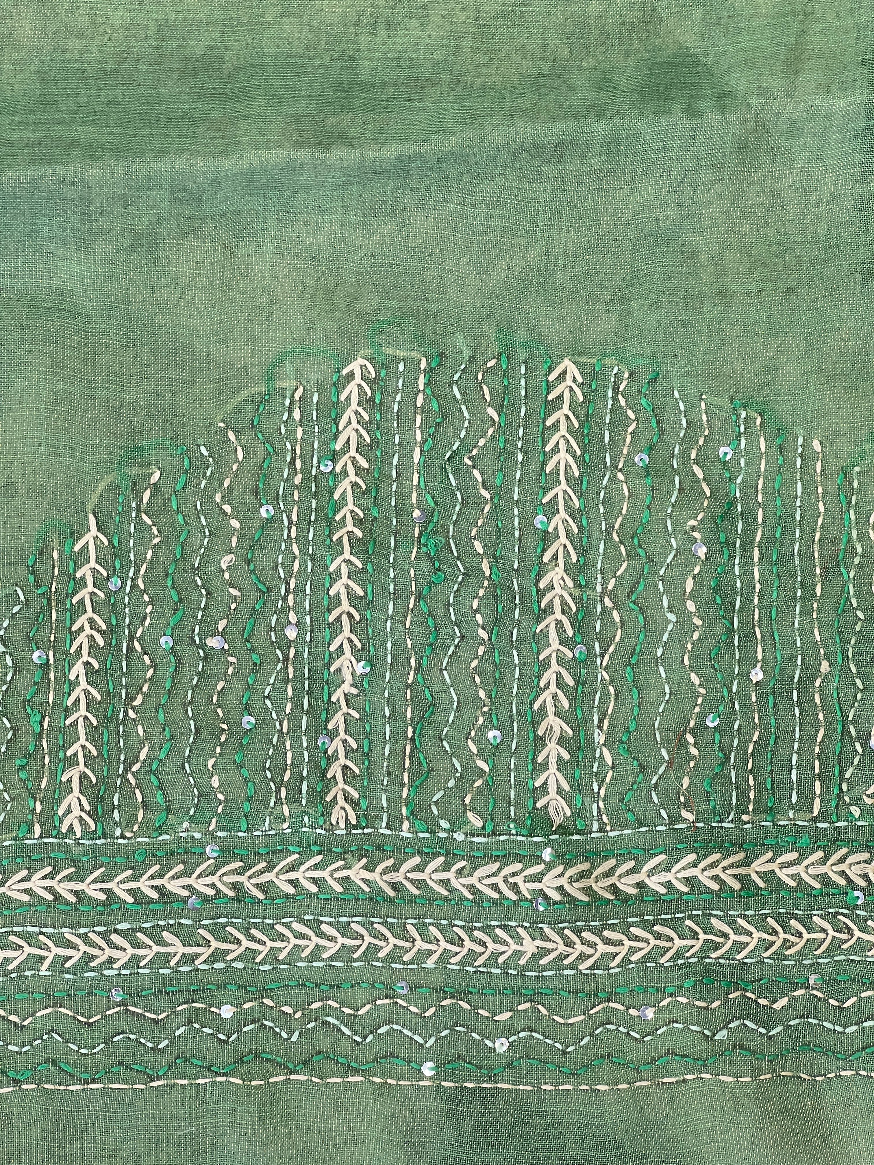 Floral Print With Hand Embroidered Tissue Linen Saree | BLD1920