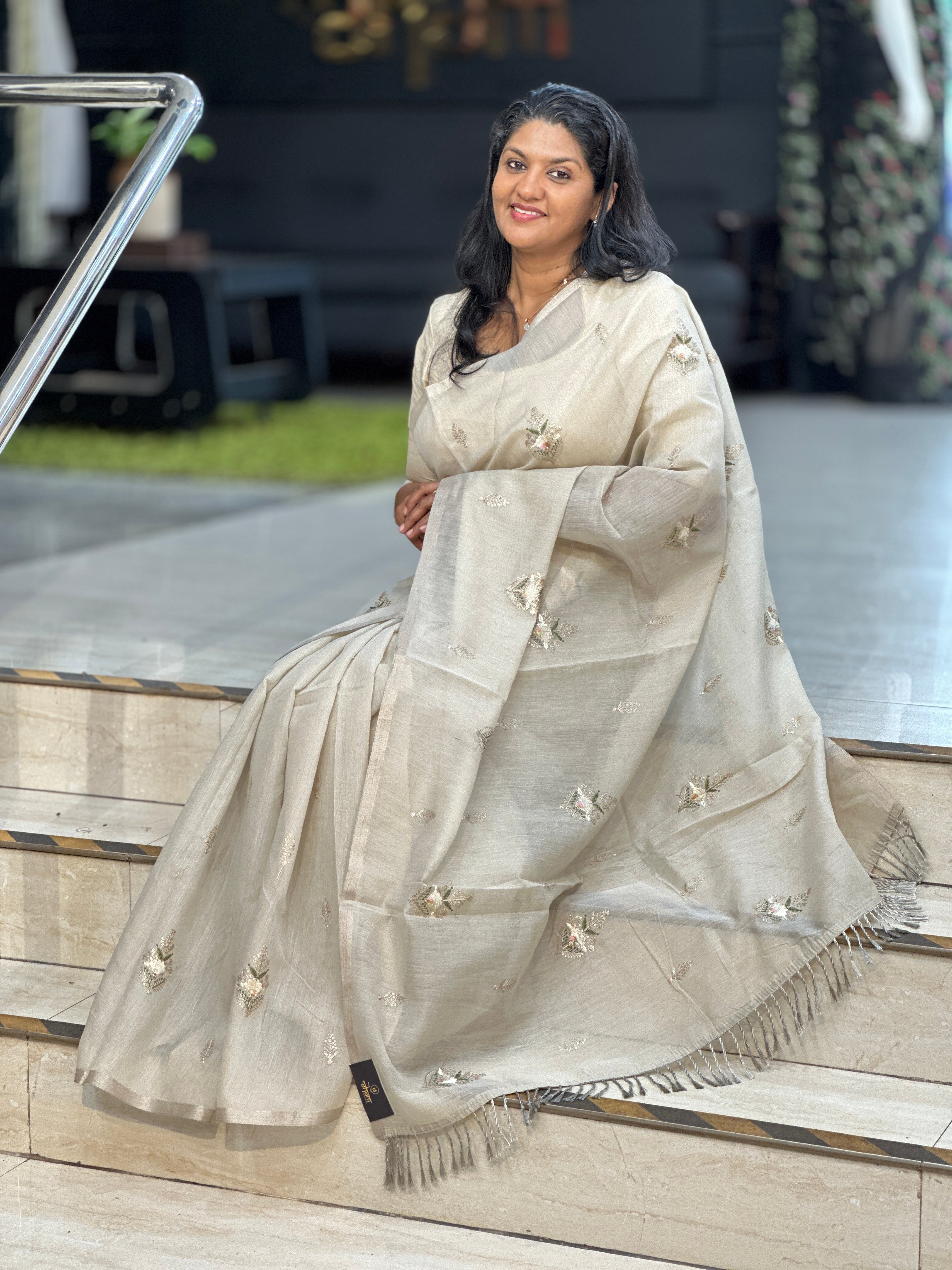 Machine Embroidered Chanderi Finish Saree | VDA216