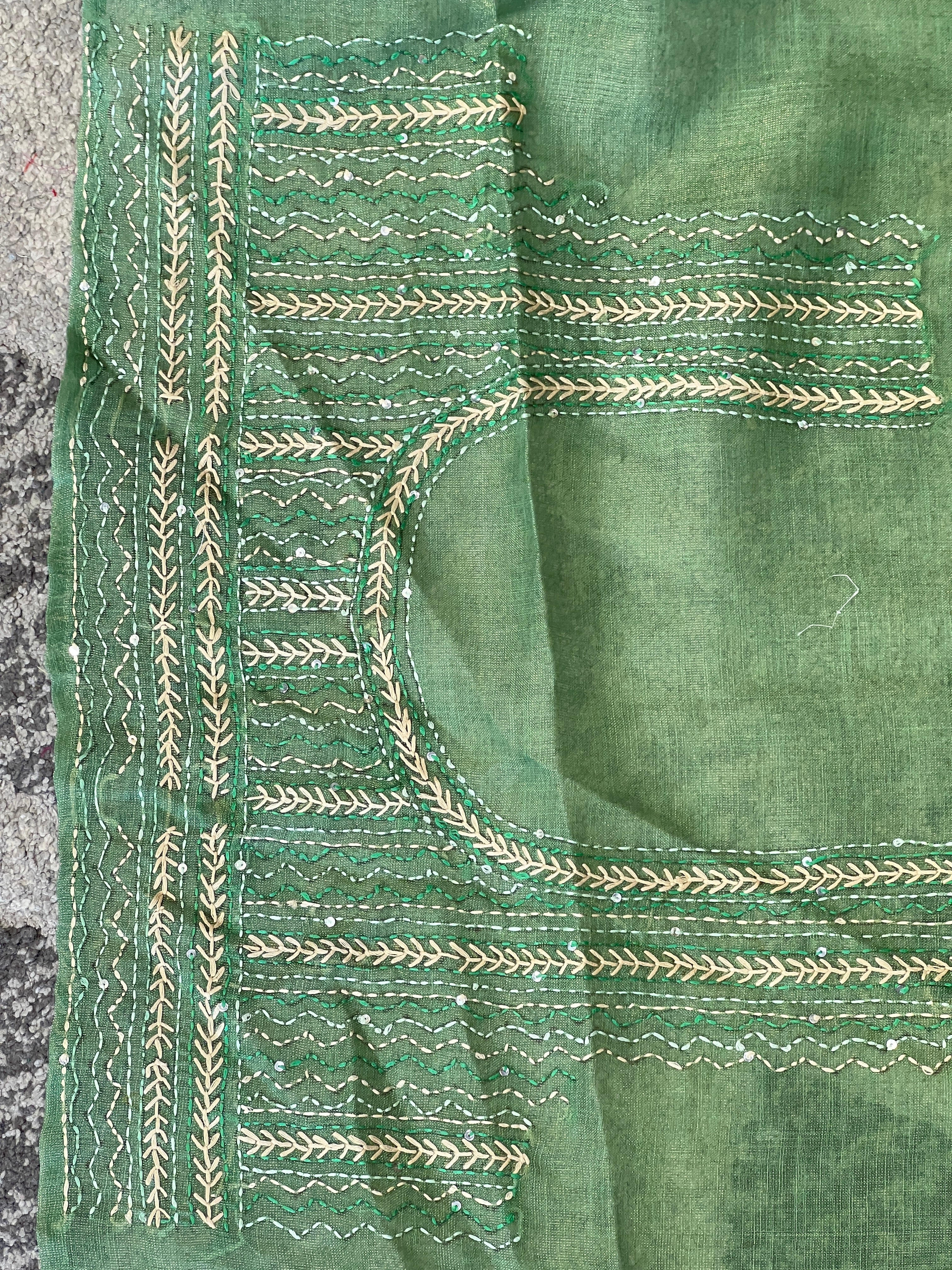 Floral Print With Hand Embroidered Tissue Linen Saree | BLD1920