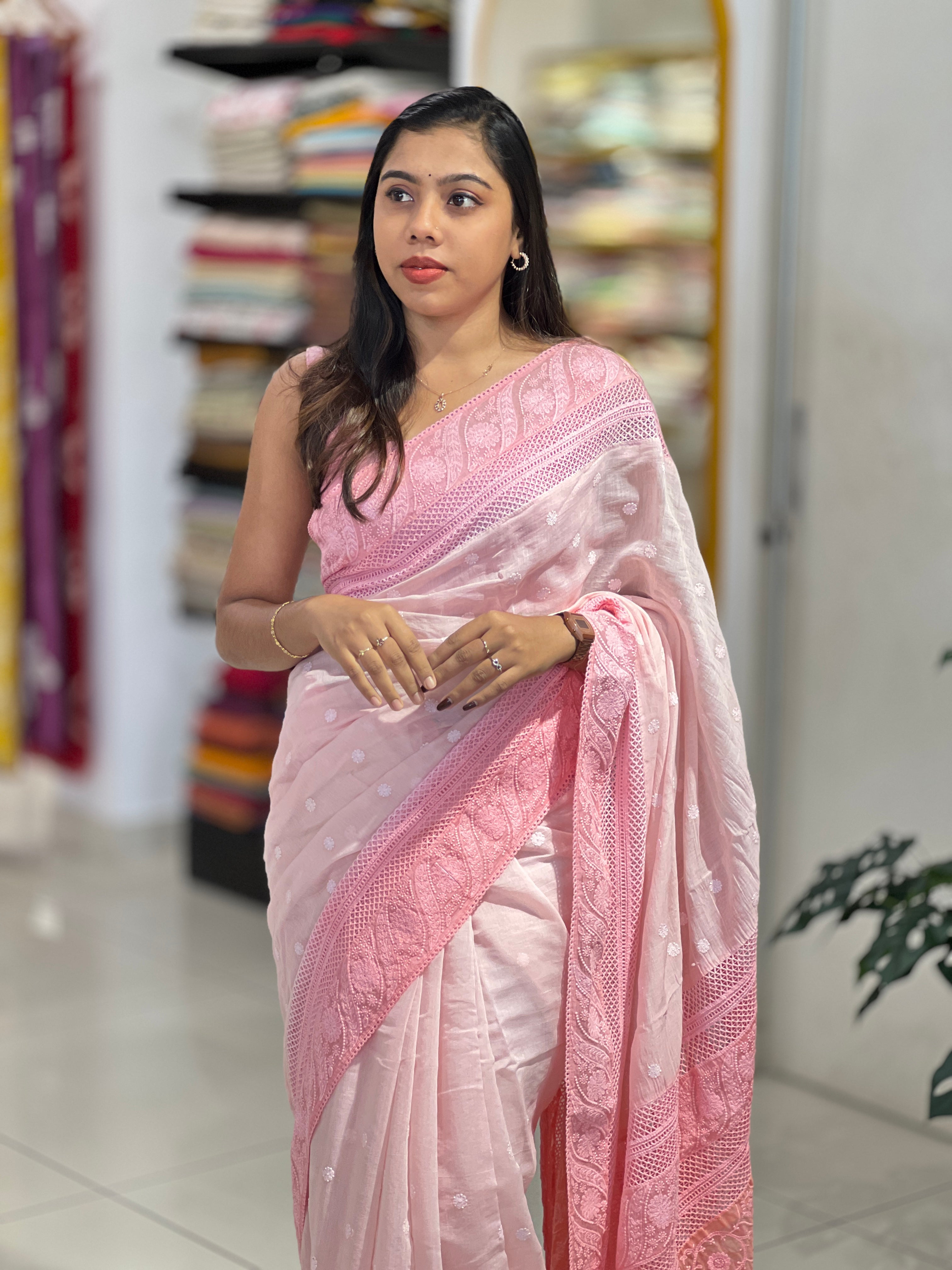 Lucknowi Inspired Embroidery Detailed Pure Chanderi Saree | MM372