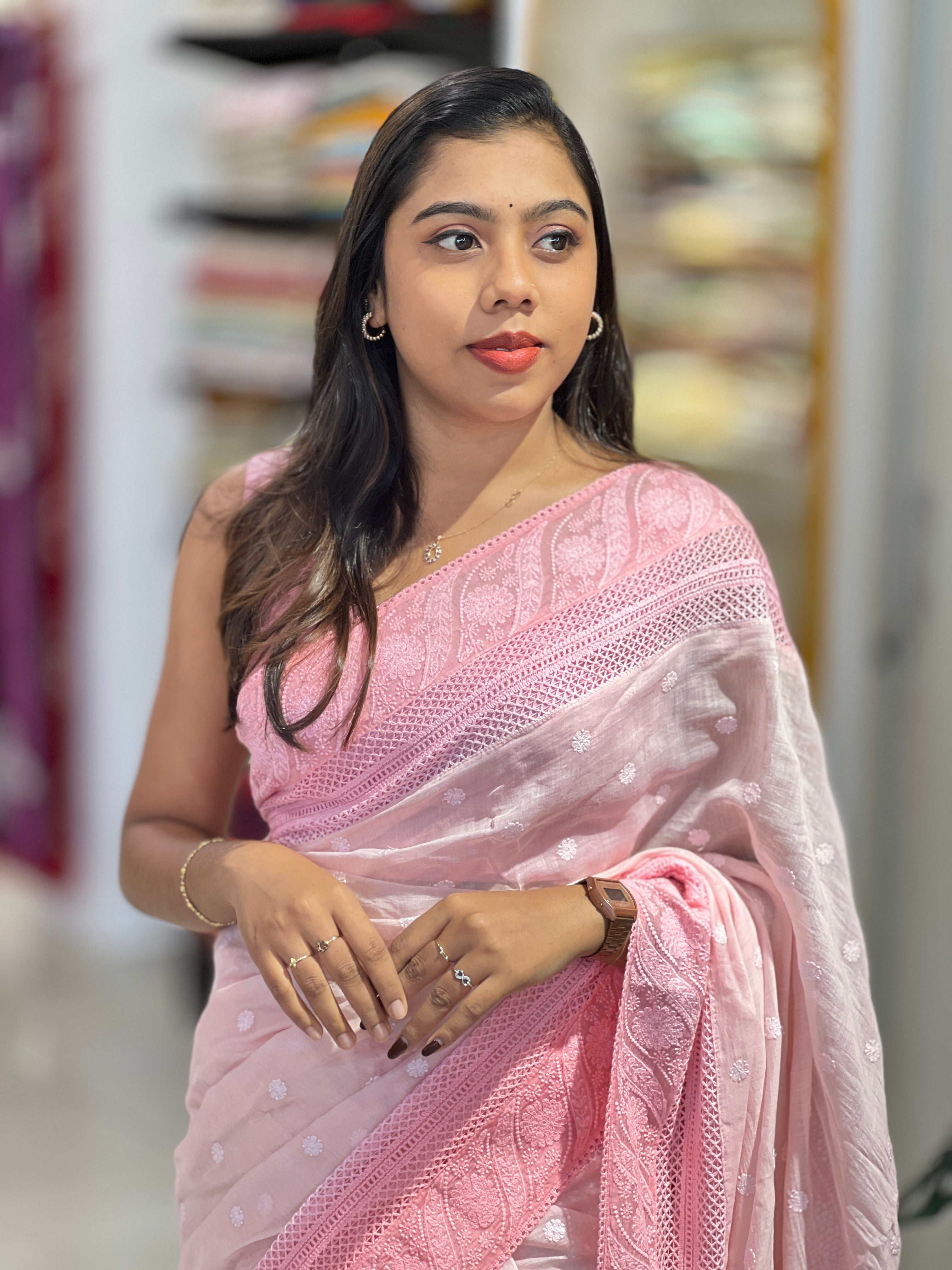 Lucknowi Inspired Embroidery Detailed Pure Chanderi Saree | MM372