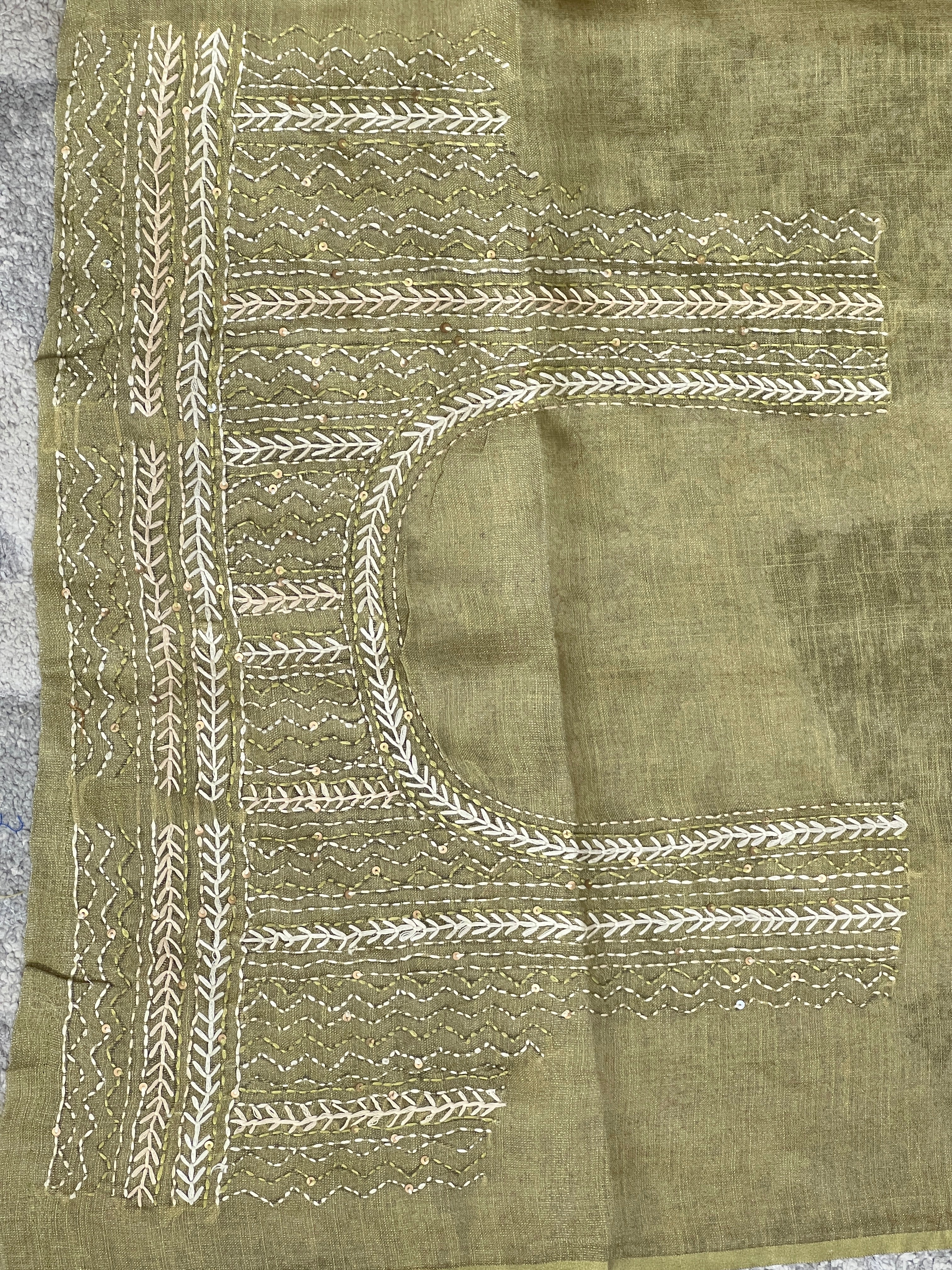 Floral Print With Hand Embroidered Tissue Linen Saree | BLD1922