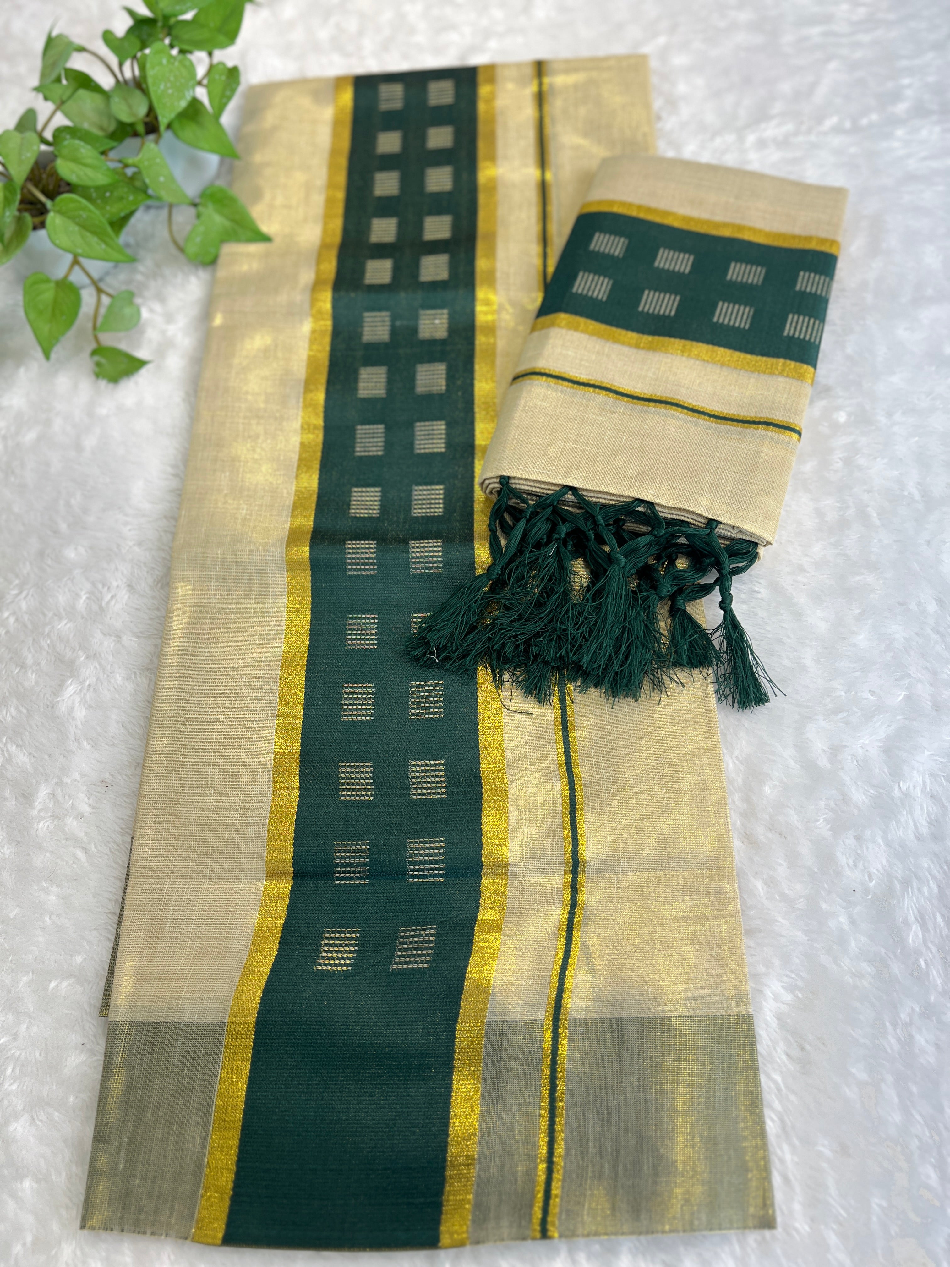 Traditional Khatam Pattern Tissue Set Mundu | GAT569