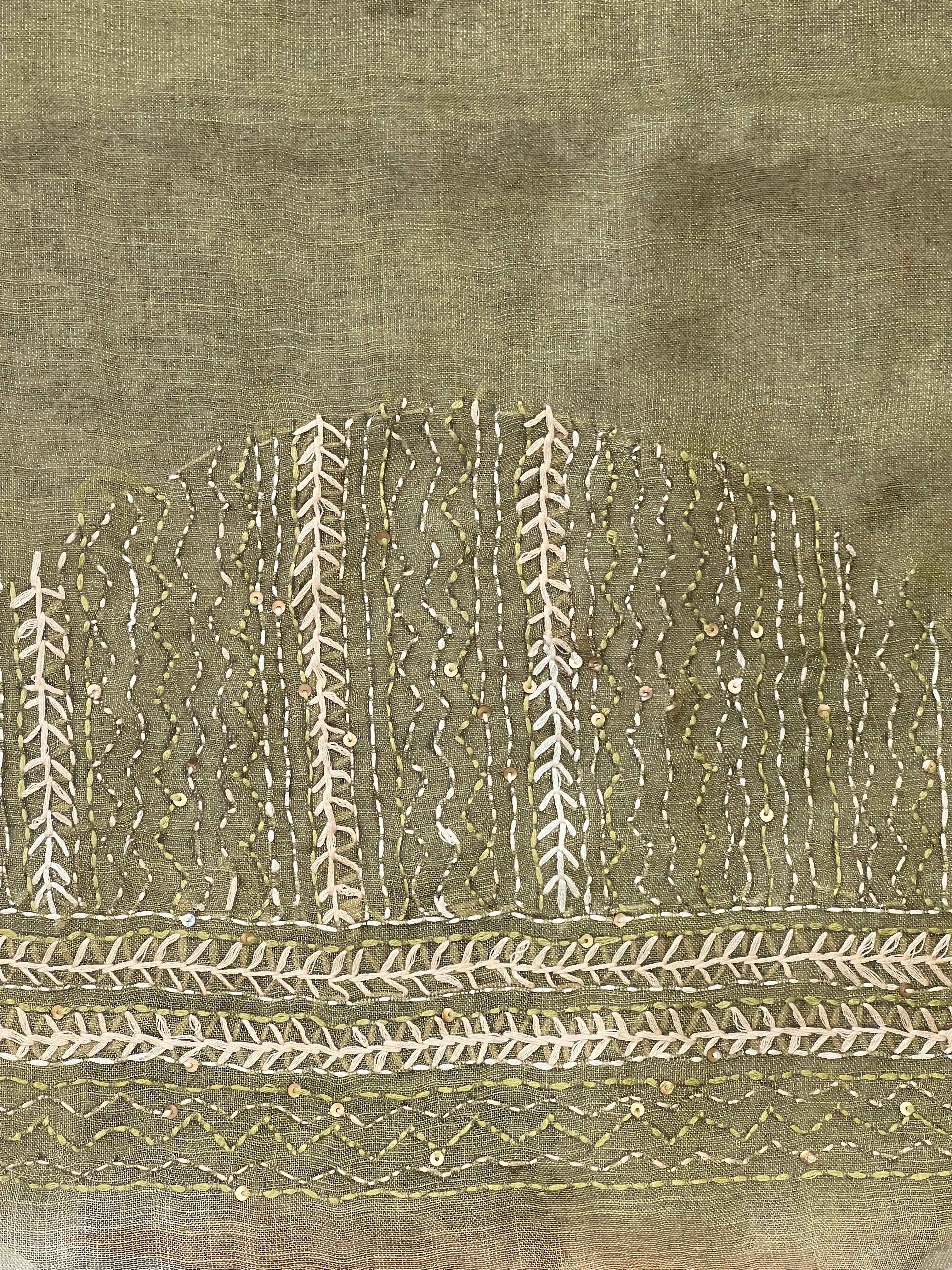 Floral Print With Hand Embroidered Tissue Linen Saree | BLD1922