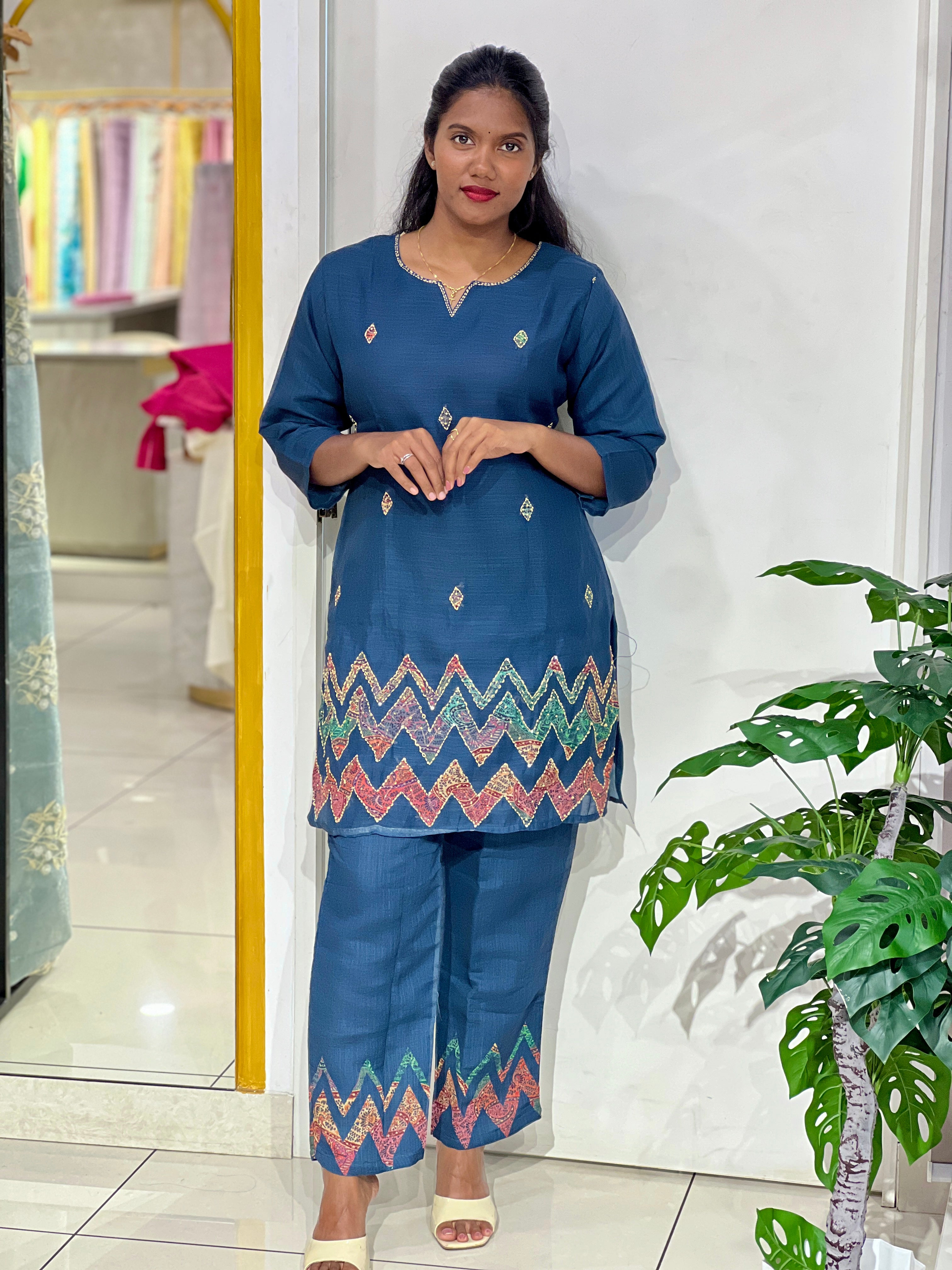 Zig Zag Pattern Linen Cotton Cord Set | FW416
