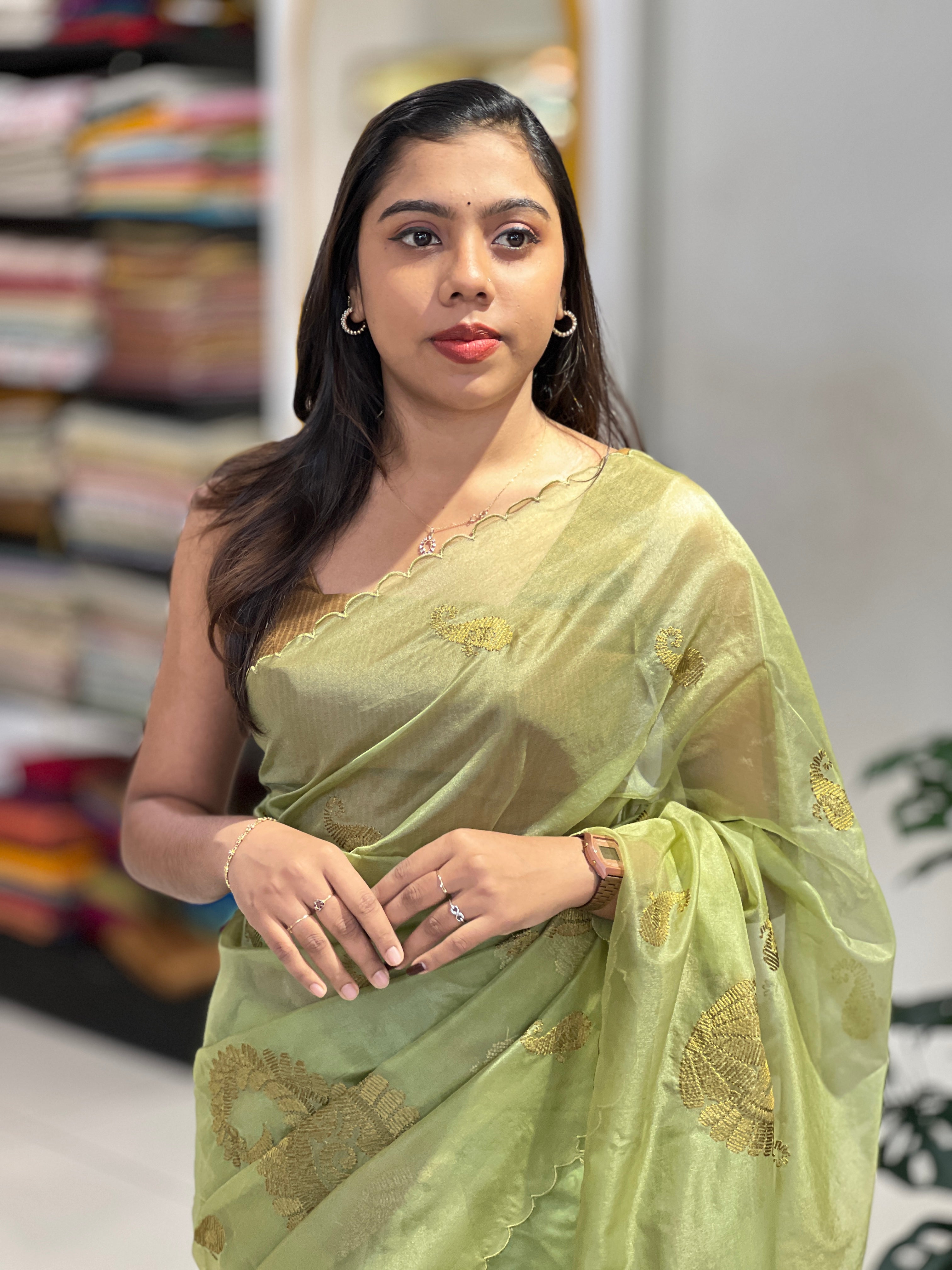 Paisley Embroidery Detailed Organza Saree | MM393