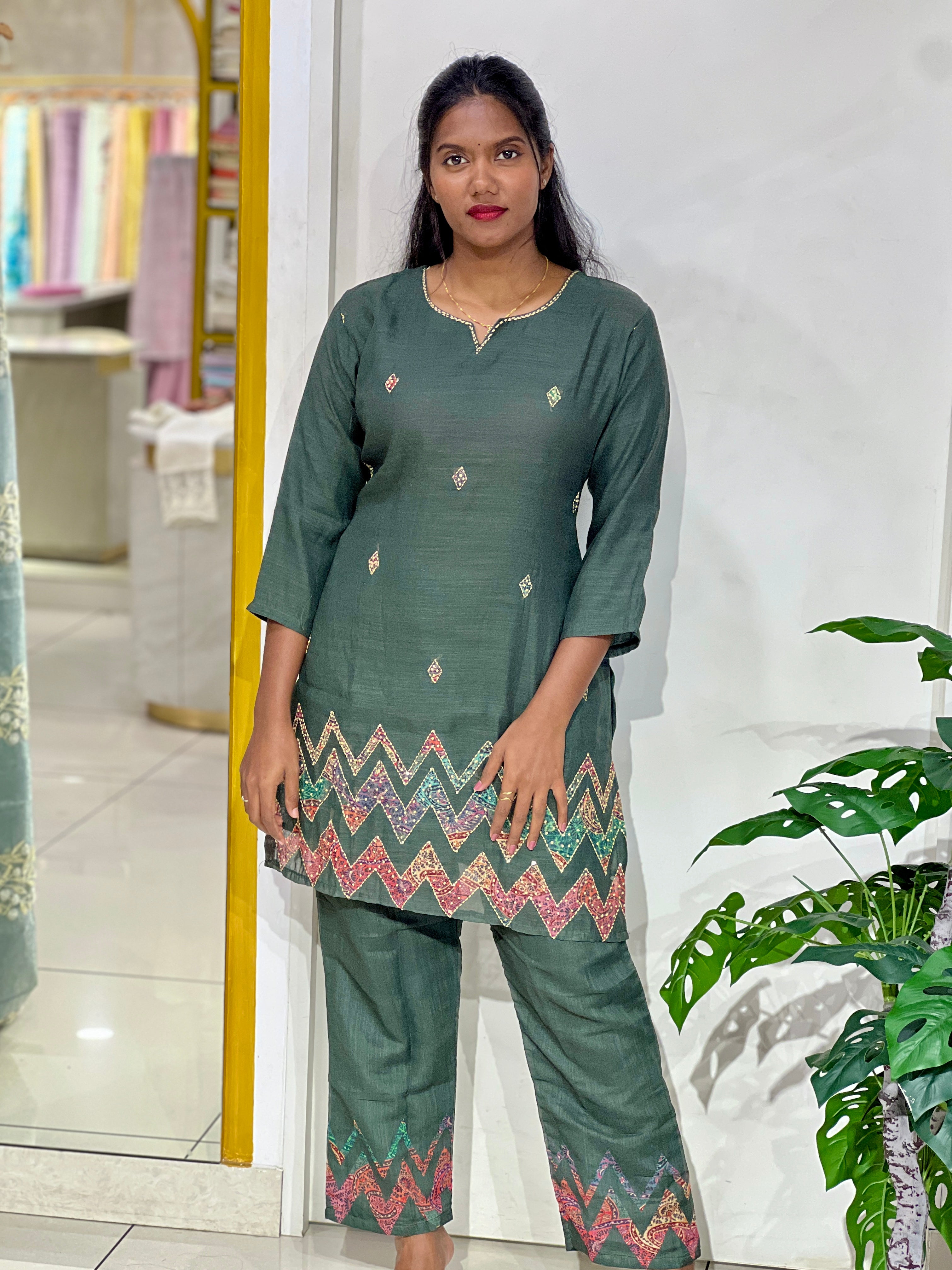 Zig Zag Pattern Linen Cotton Cord Set | FW417