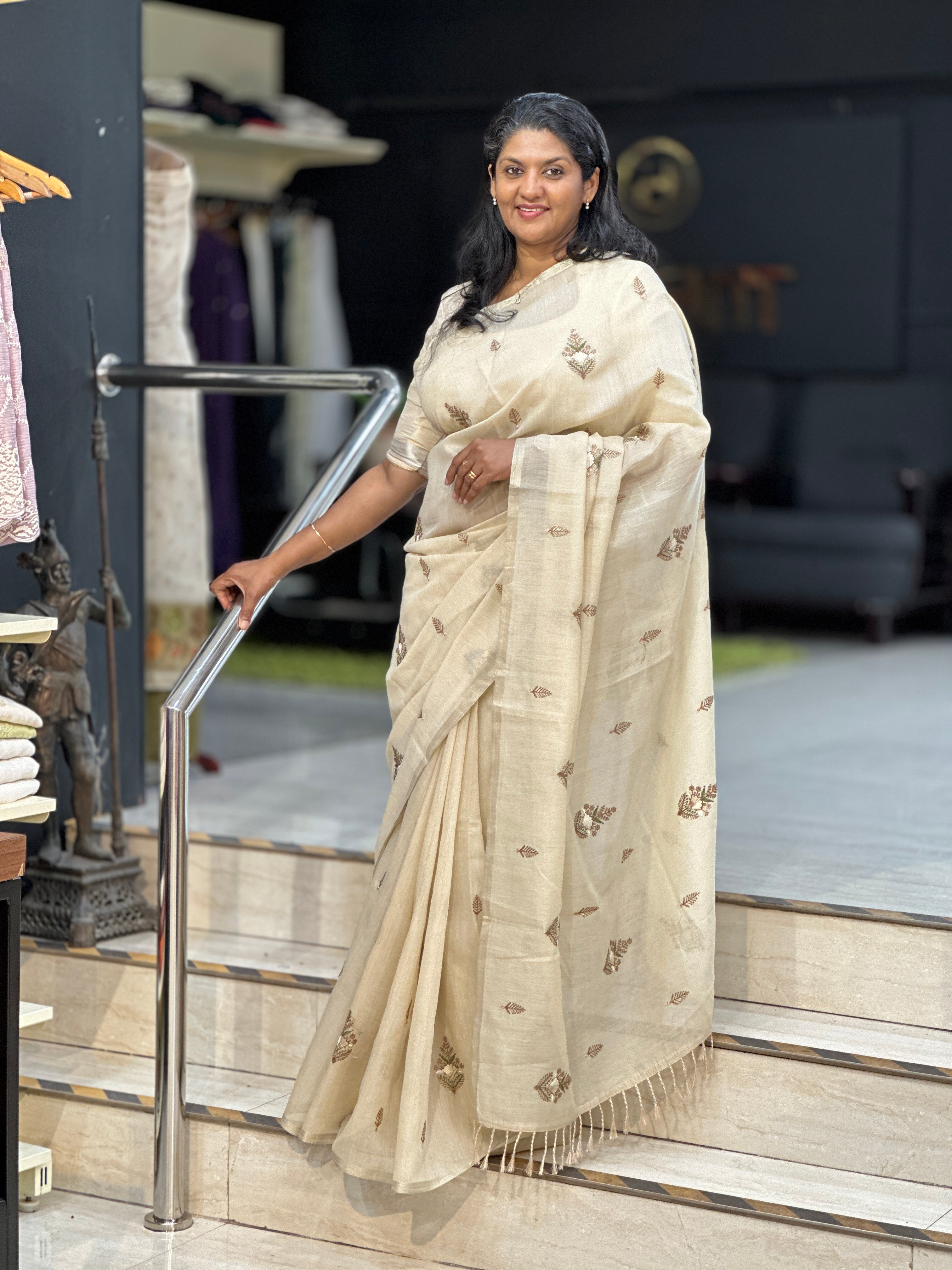 Machine Embroidered Chanderi Finish Saree | VDA219