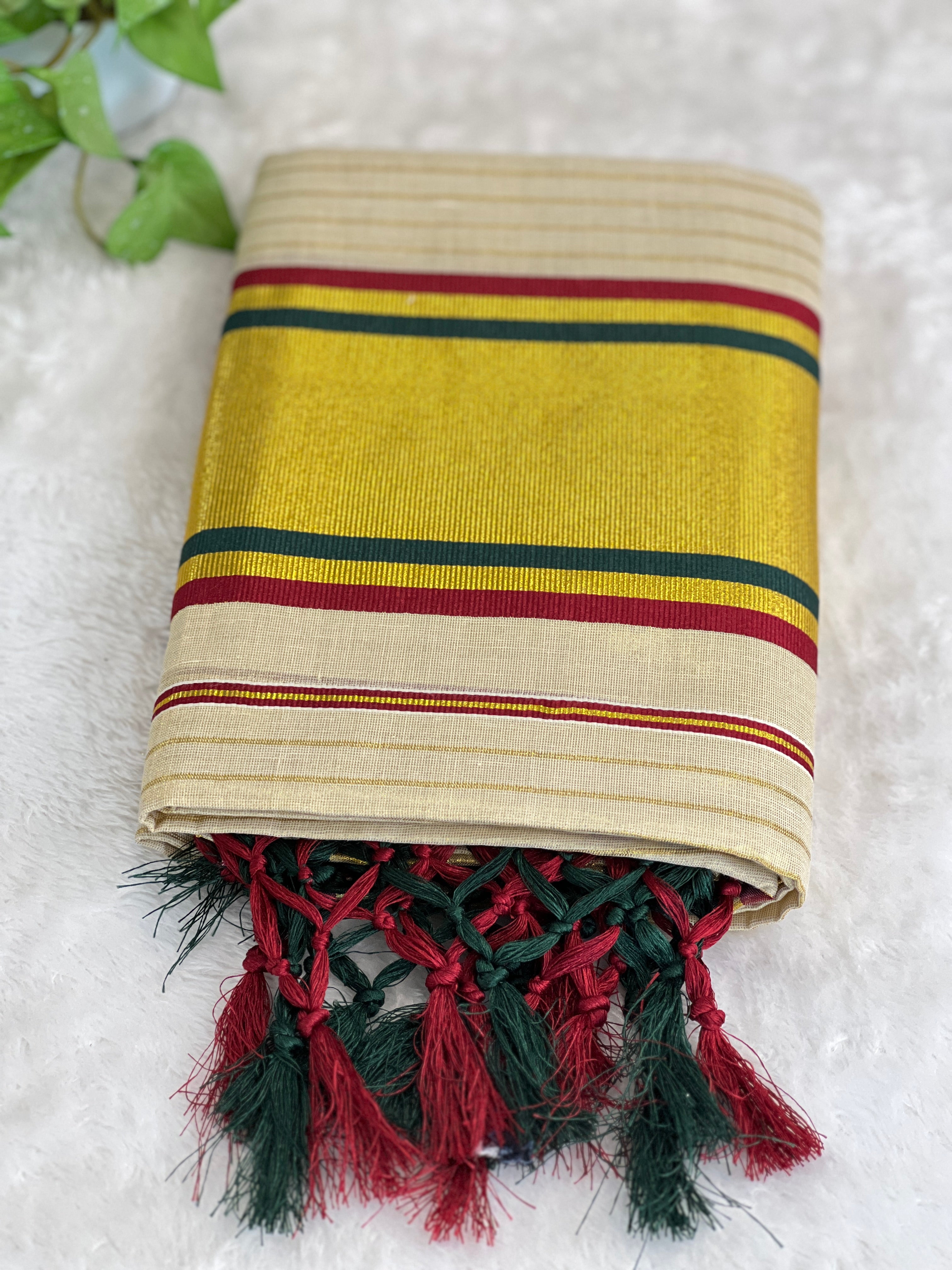 Double Border Pattern Kerala Cotton Set Mundu | GAT552