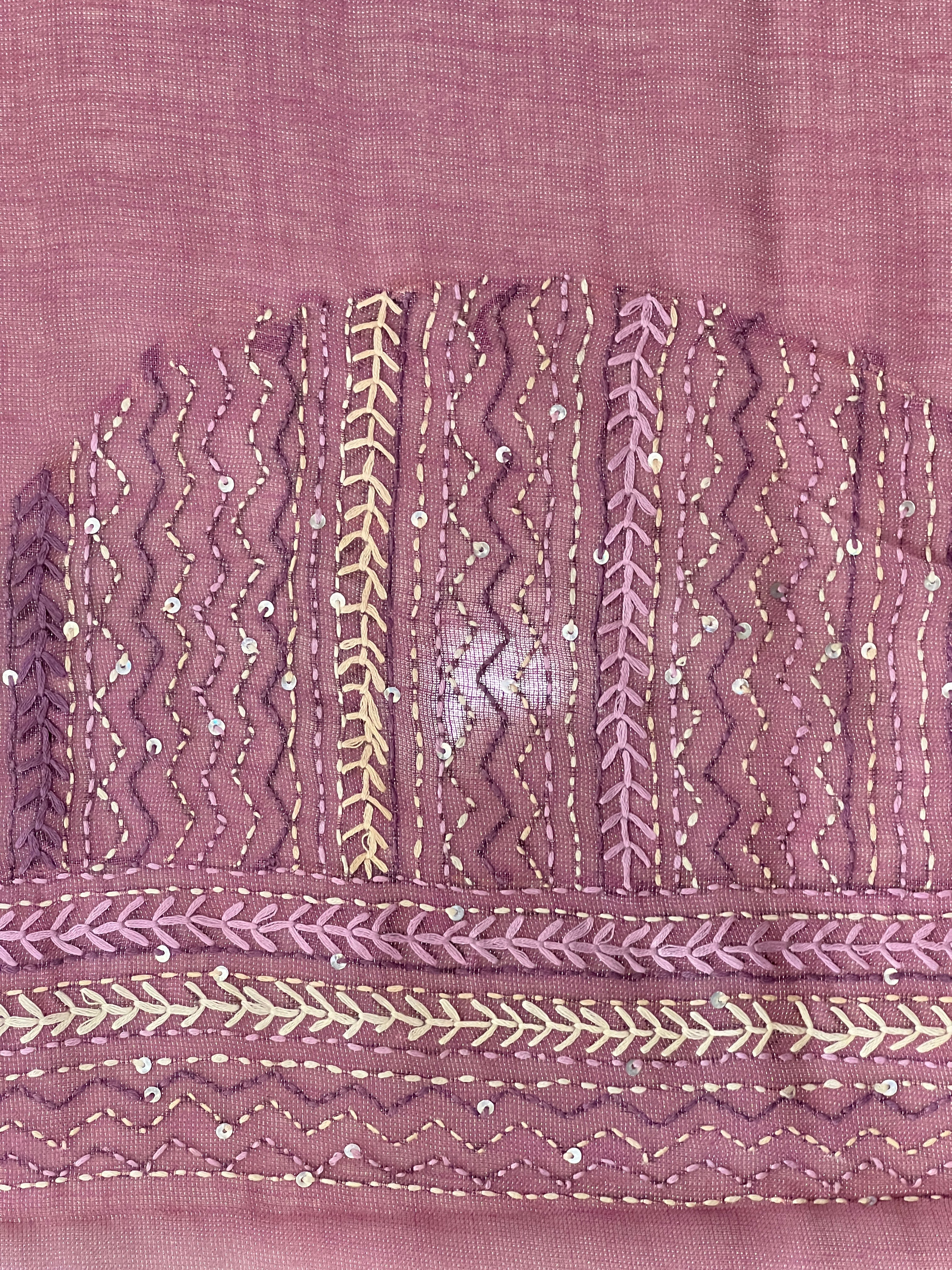 Floral Print With Hand Embroidered Tissue Linen Saree | BLD1923