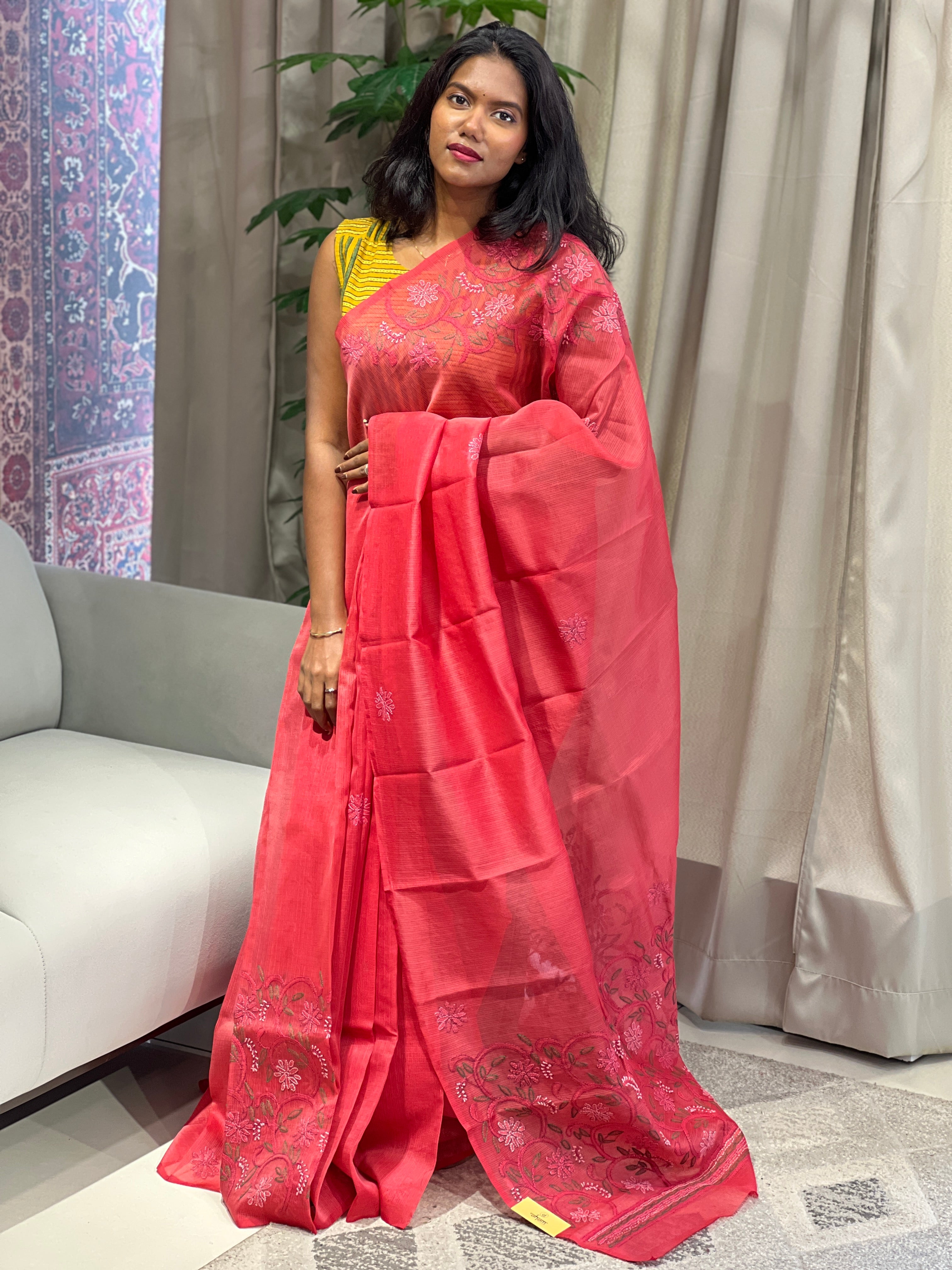 Chikankari Embroidery Detailed Kota Saree | JSC506