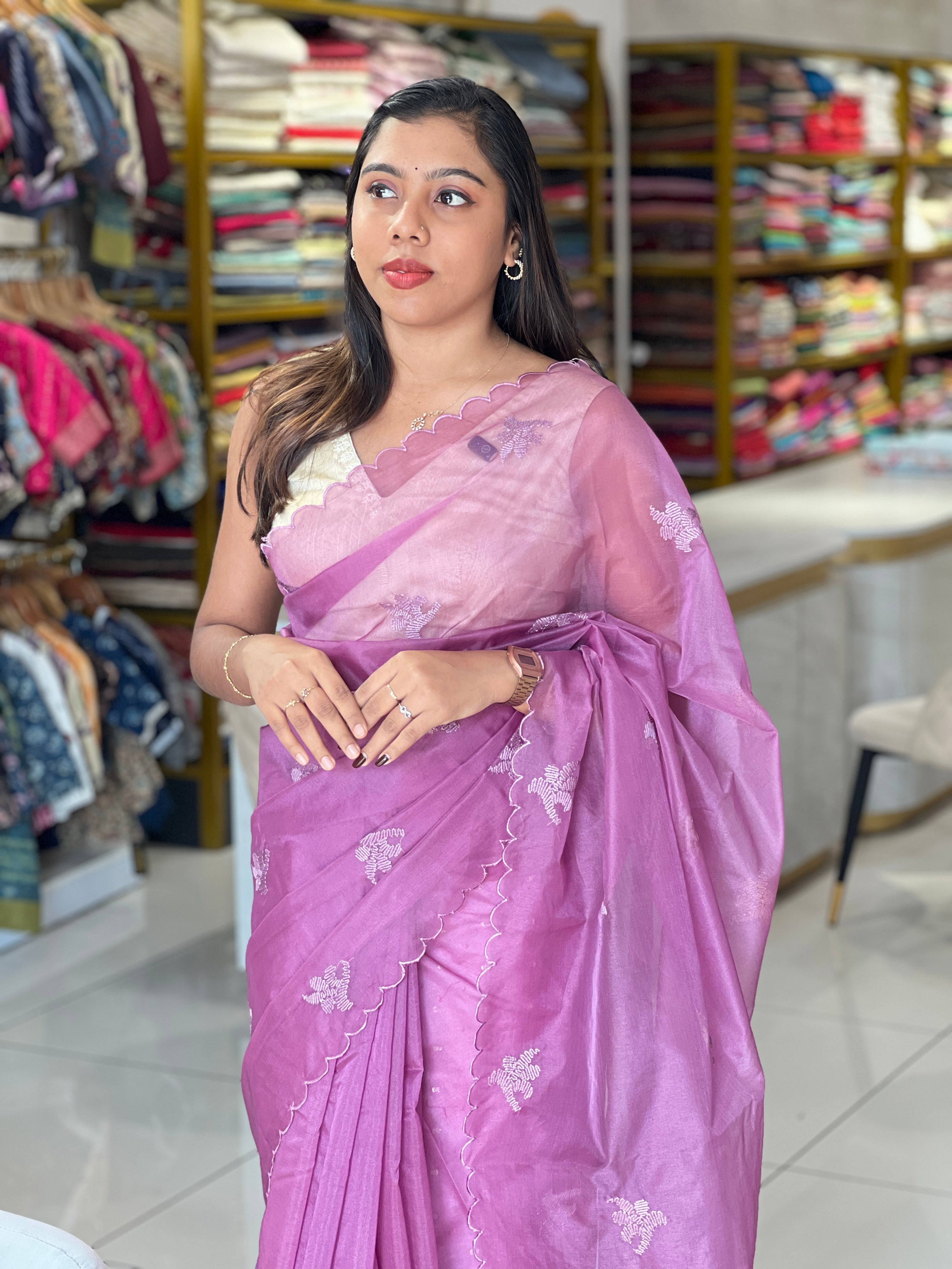 Embroidery Detailed Organza Saree | MM396