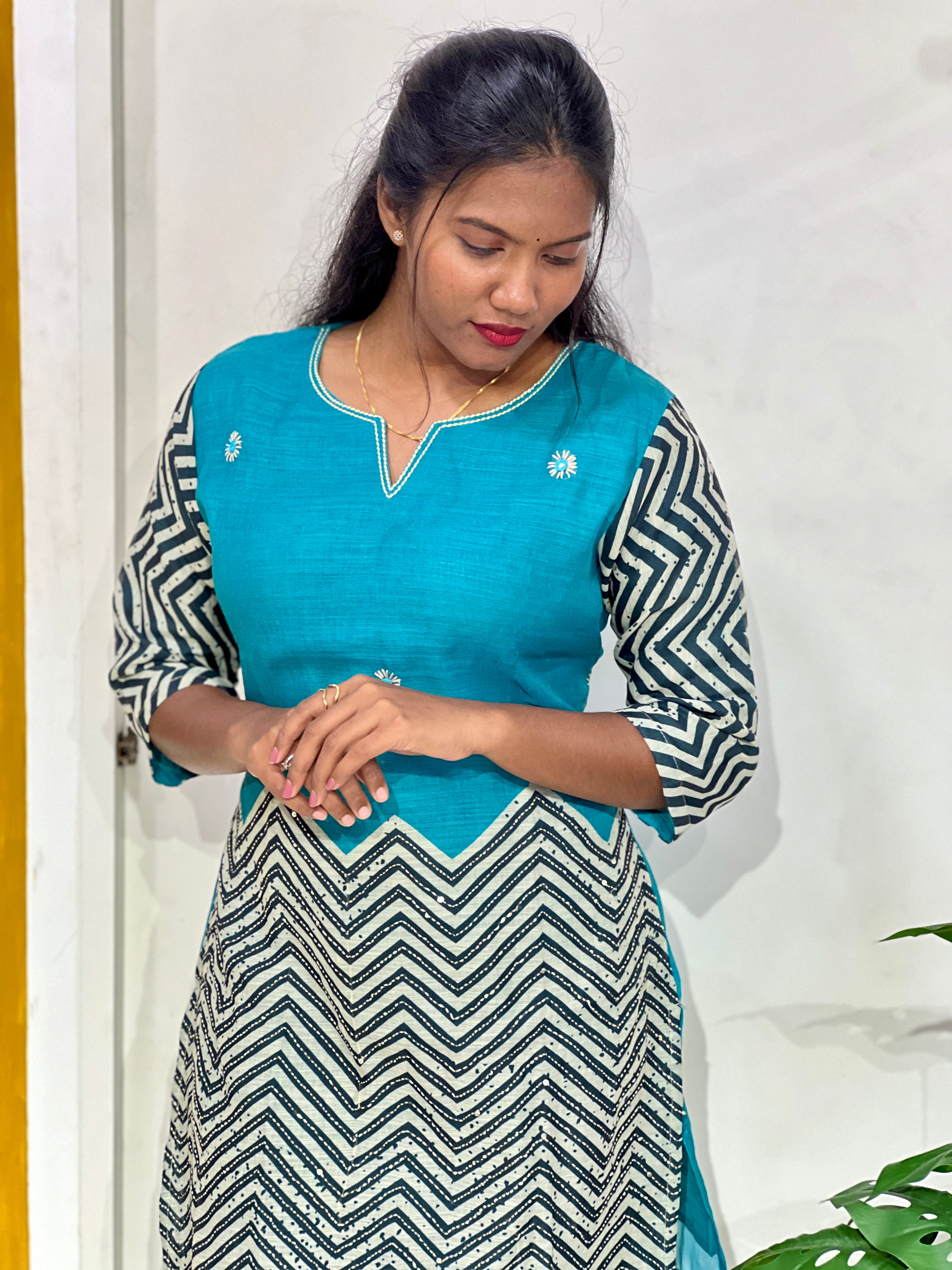 Zig Zag Pattern Linen Cotton Cord Set | FW421