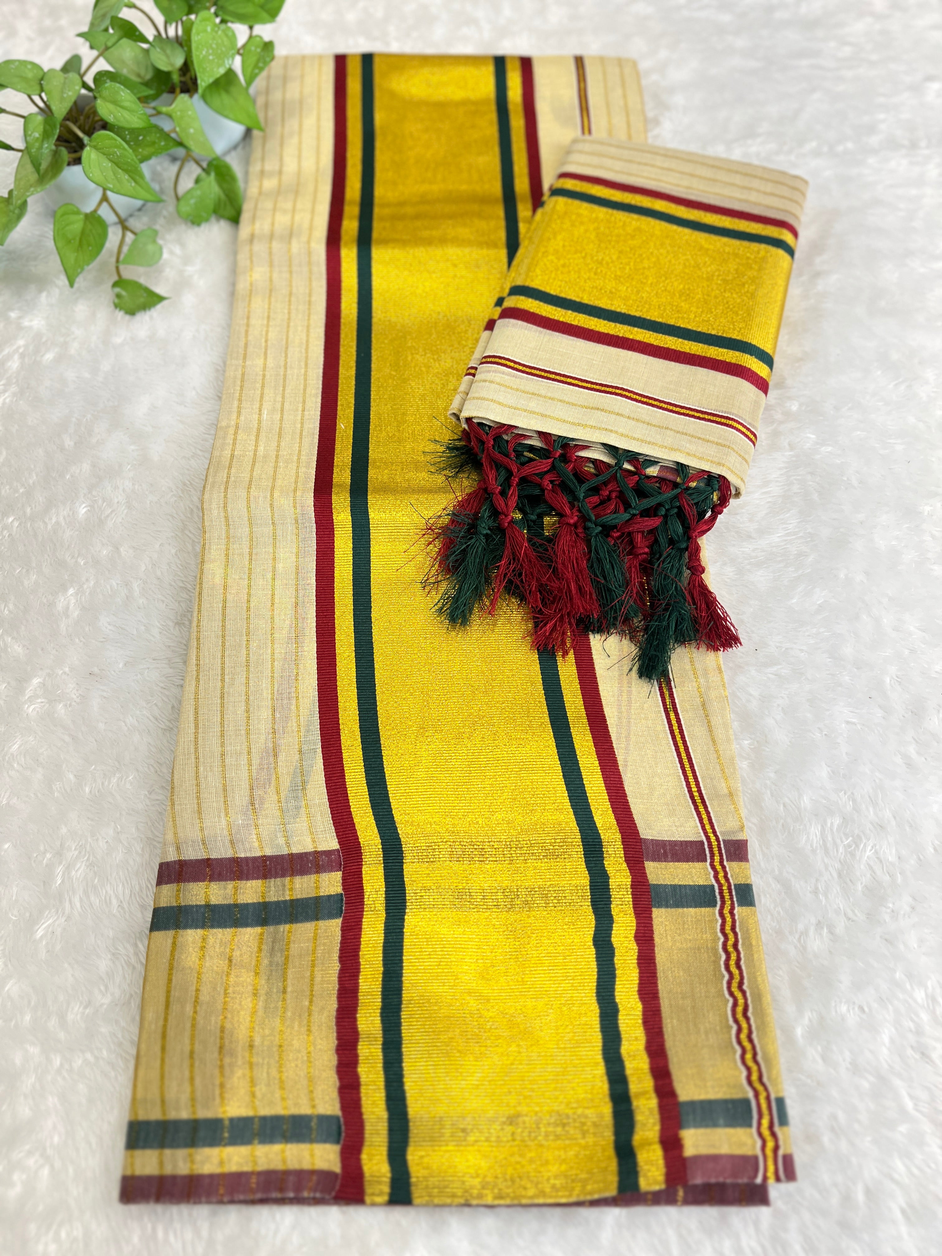 Double Border Pattern Kerala Cotton Set Mundu | GAT552