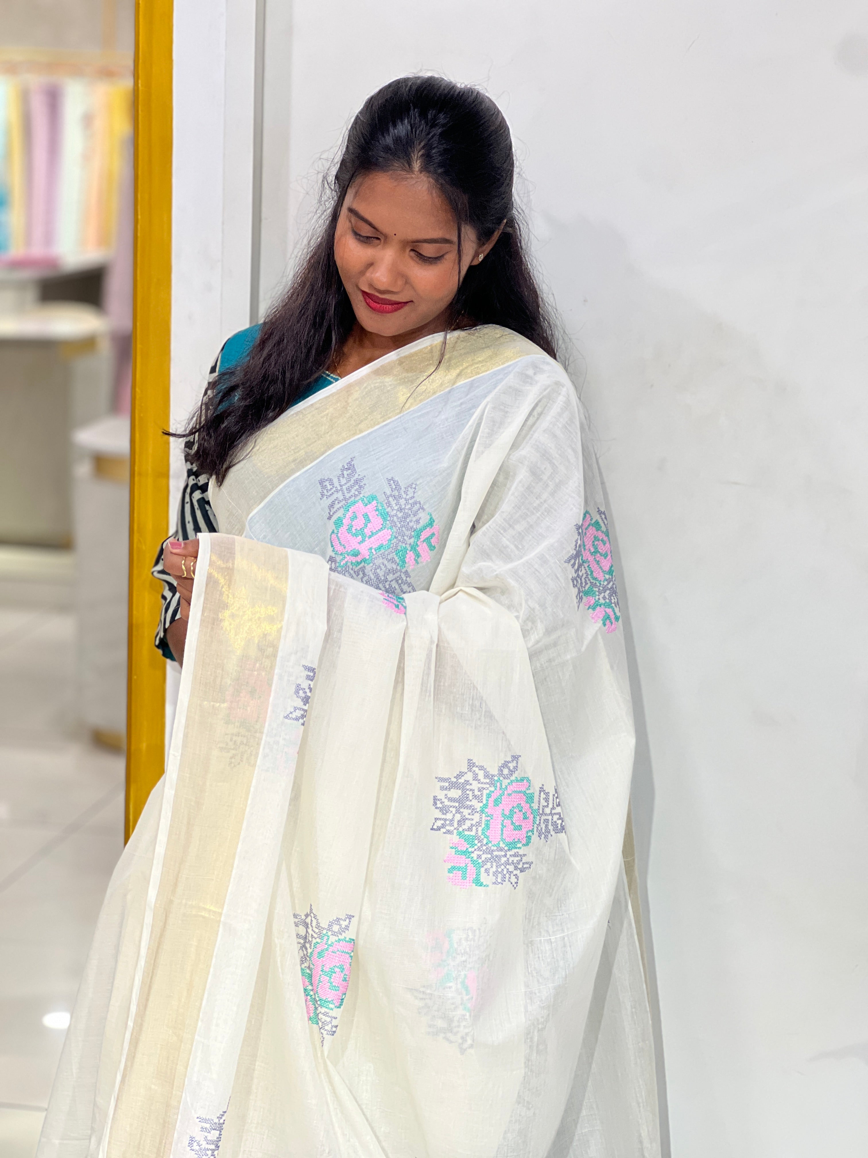 Cross Stitch Pattern Kerala Cotton Saree | RVS123
