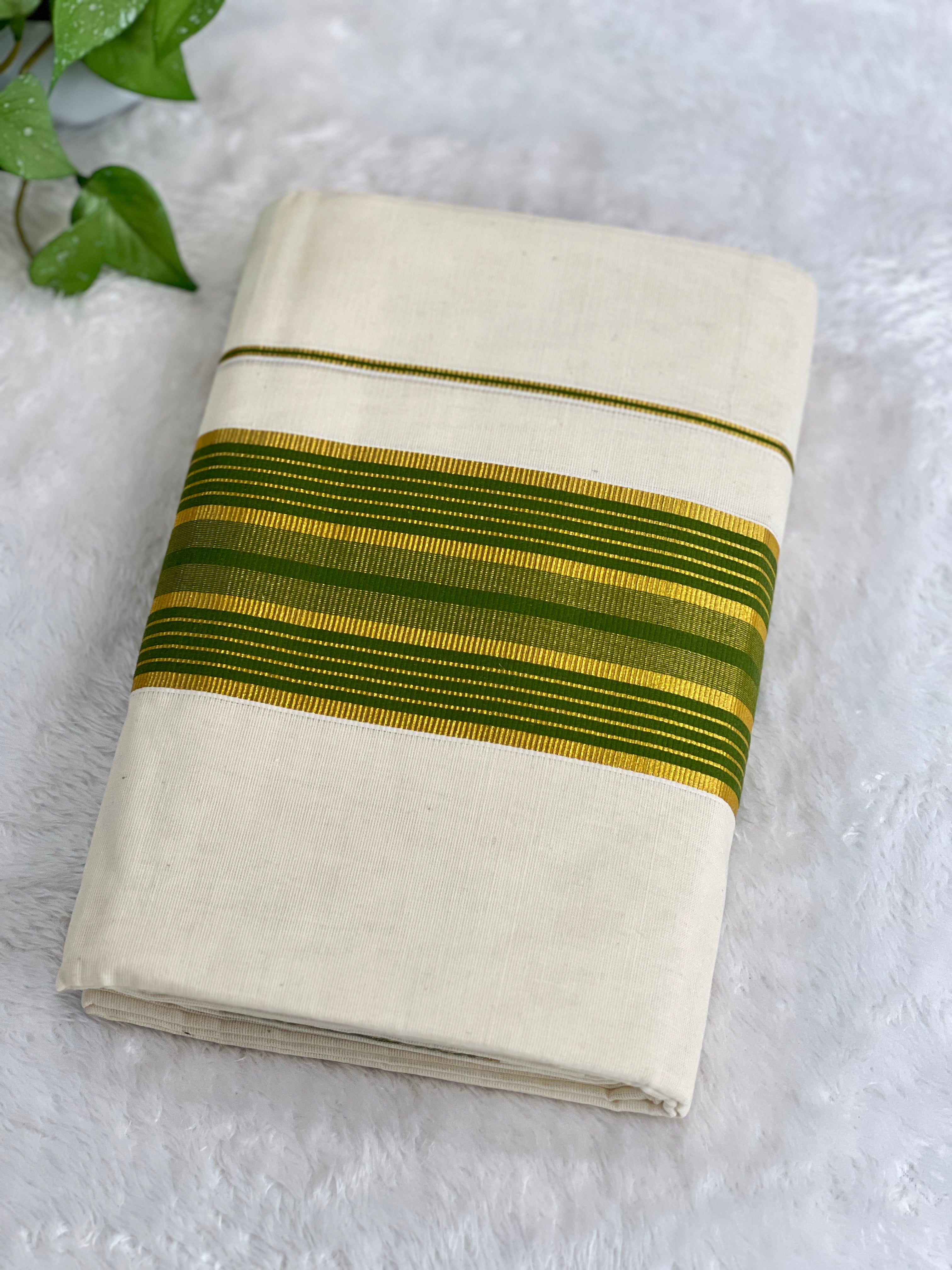 Stripe Border Pattern Kerala Cotton Set Mundu | GAT548