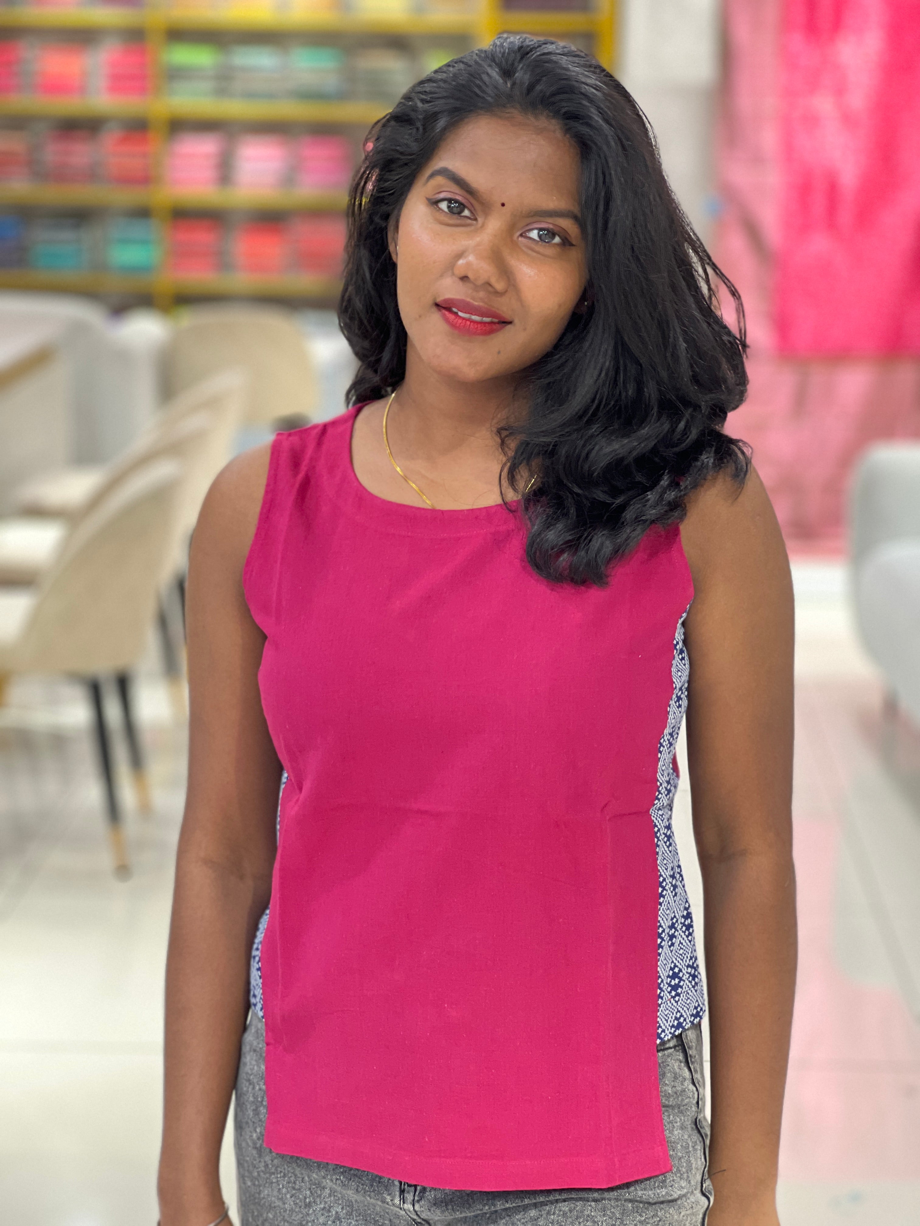 Printed Patch Detailed Cotton Short Kurta | DNT568