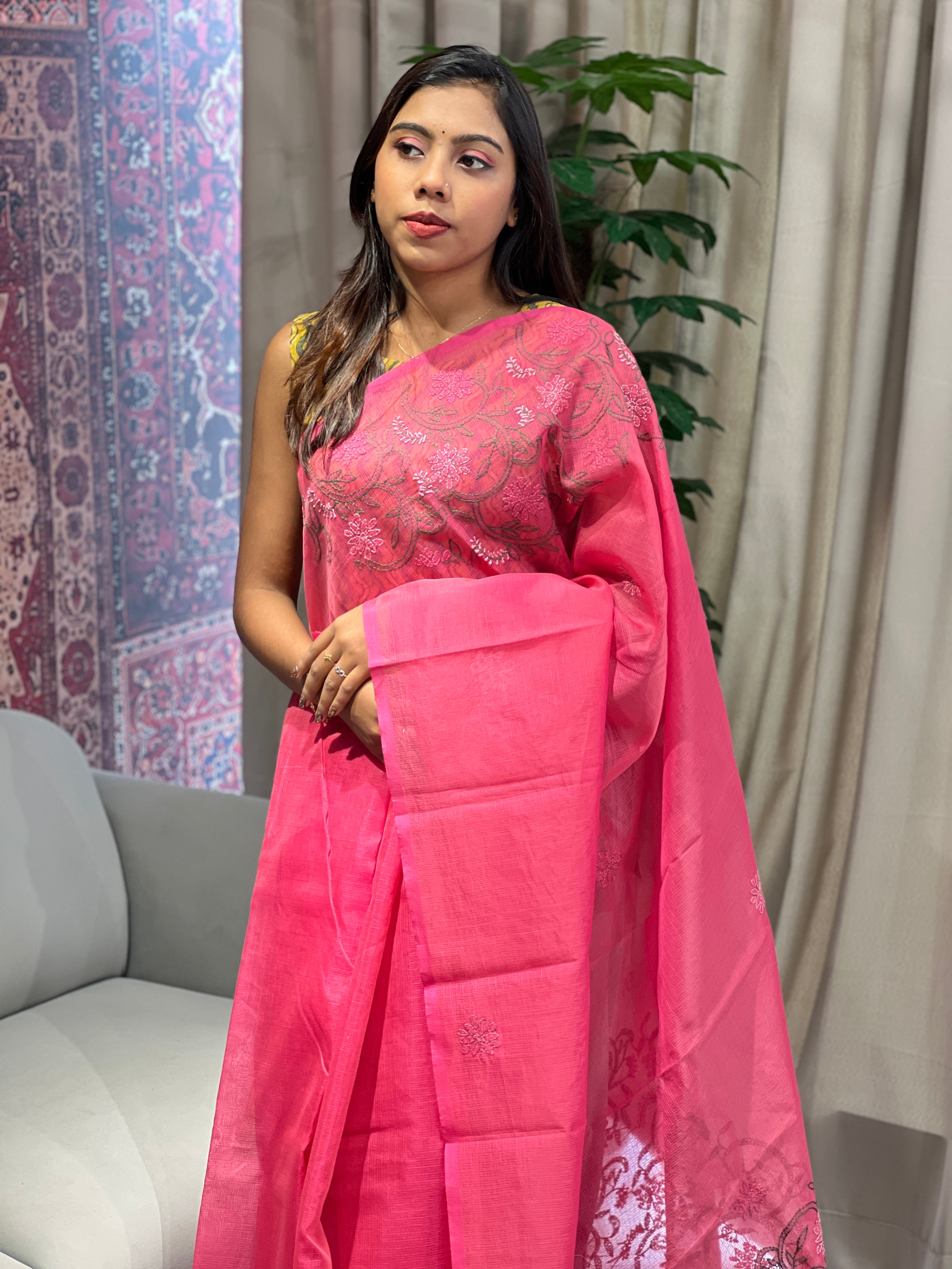 Chikankari Embroidery Detailed Kota Saree | JSC498