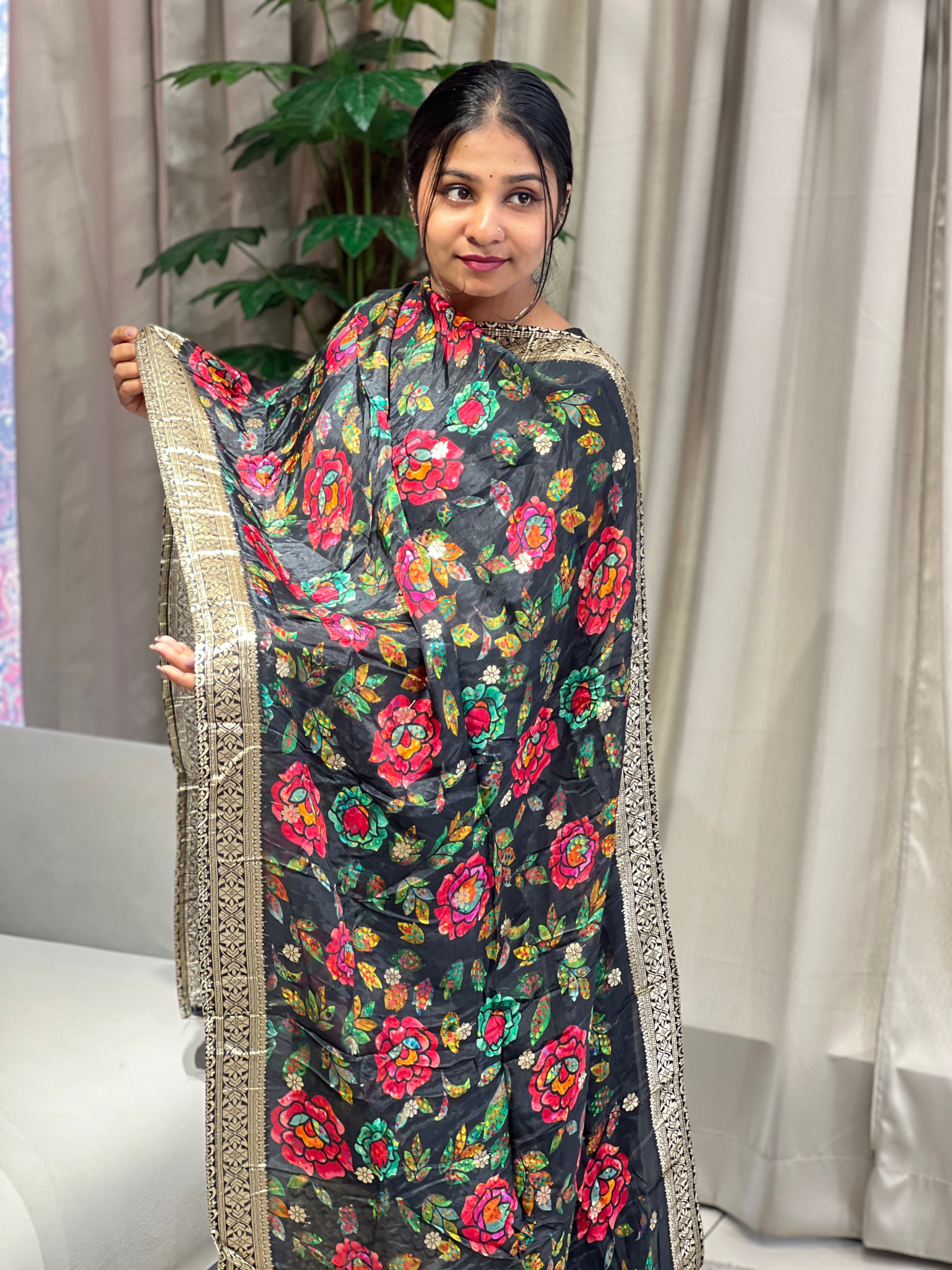 Digital Print Detailed Muslin Silk Kurta Set | FW380