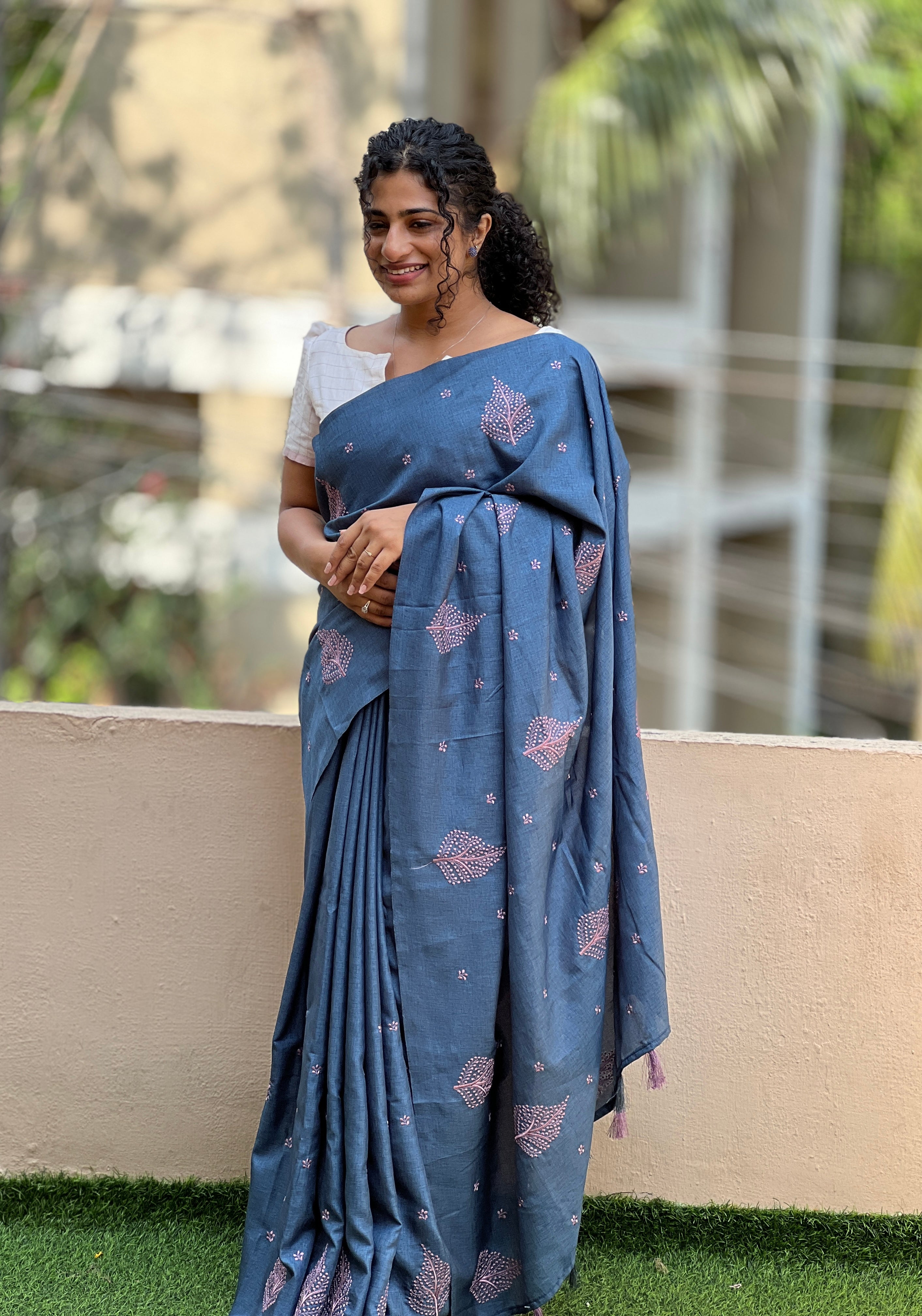 Computerized Machine Embroidery Tussar Finish Saree | SBP156