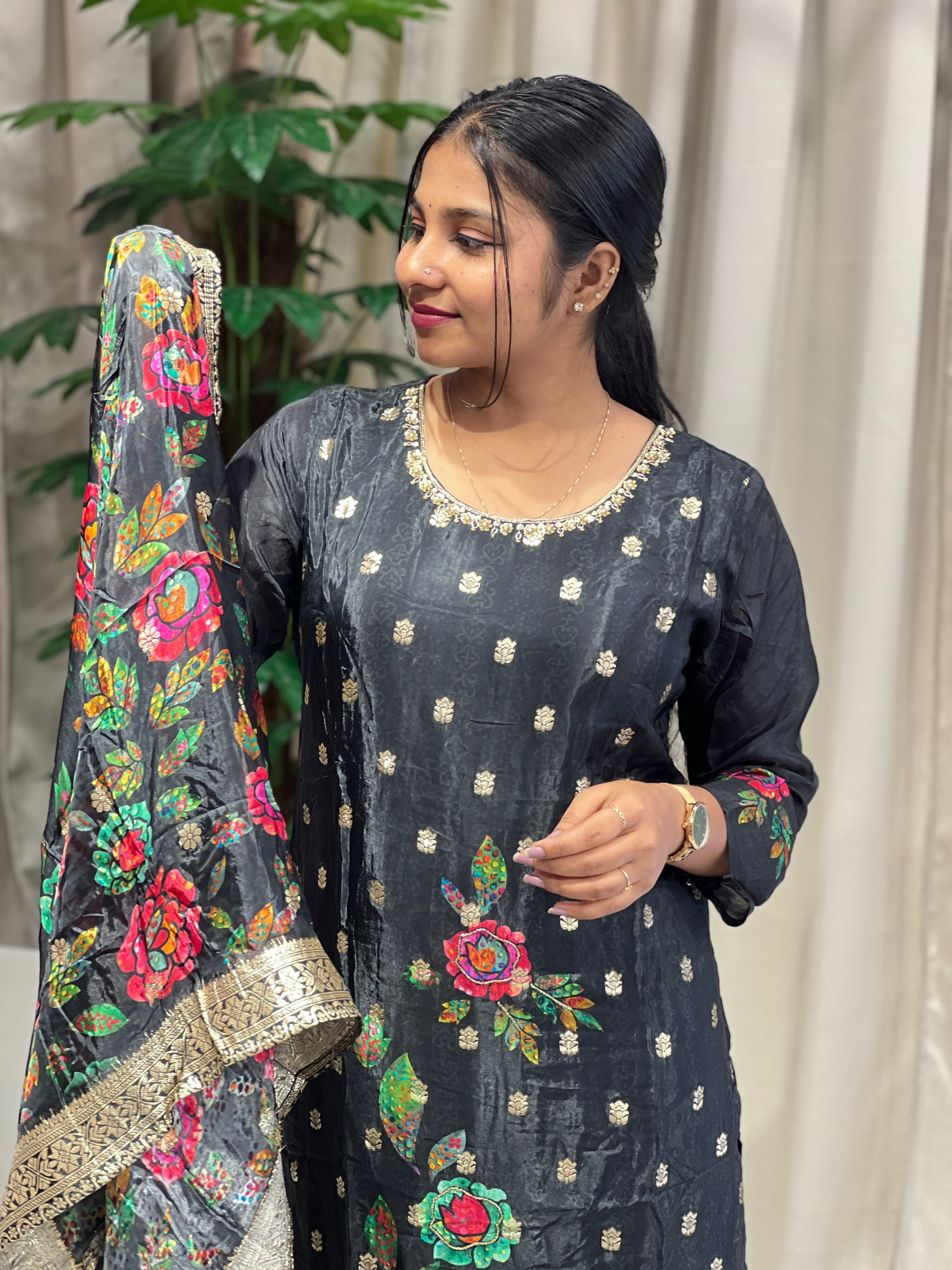 Digital Print Detailed Muslin Silk Kurta Set | FW380