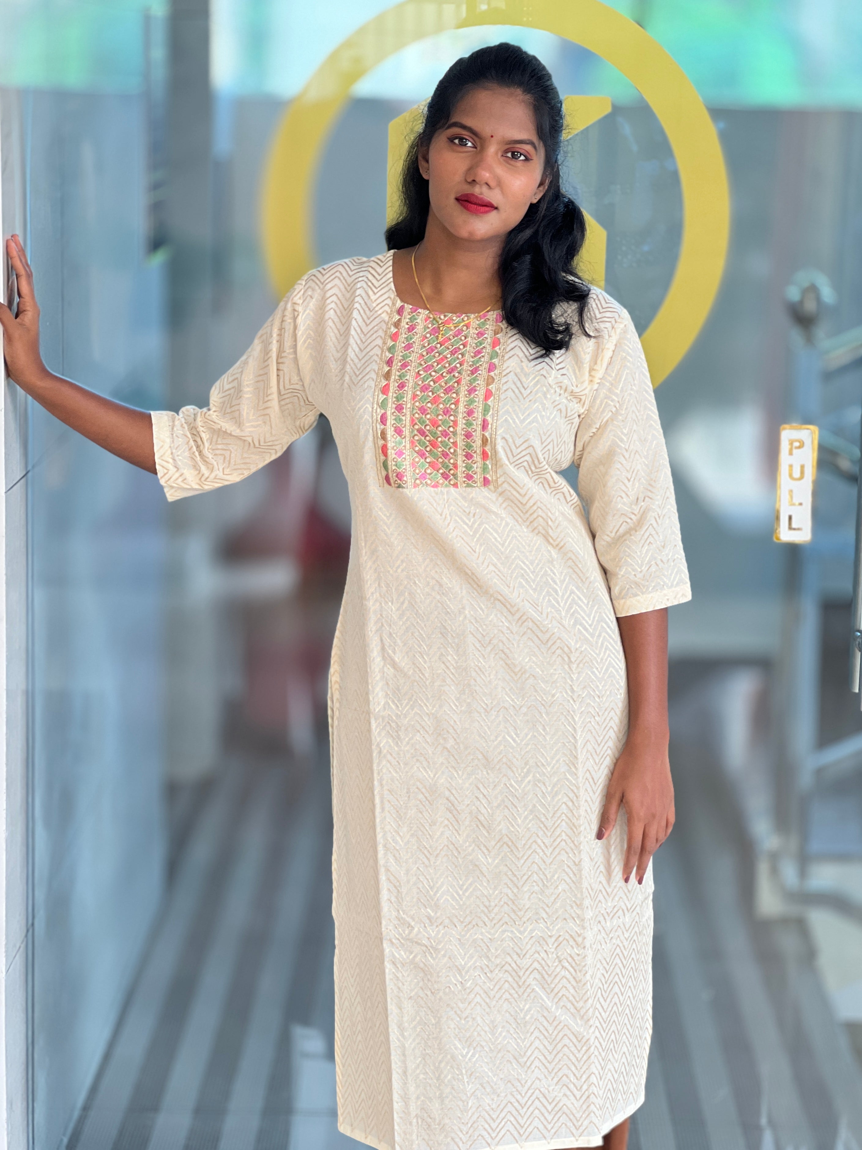 Zig Zag Printed Cotton Kurta | DNT532
