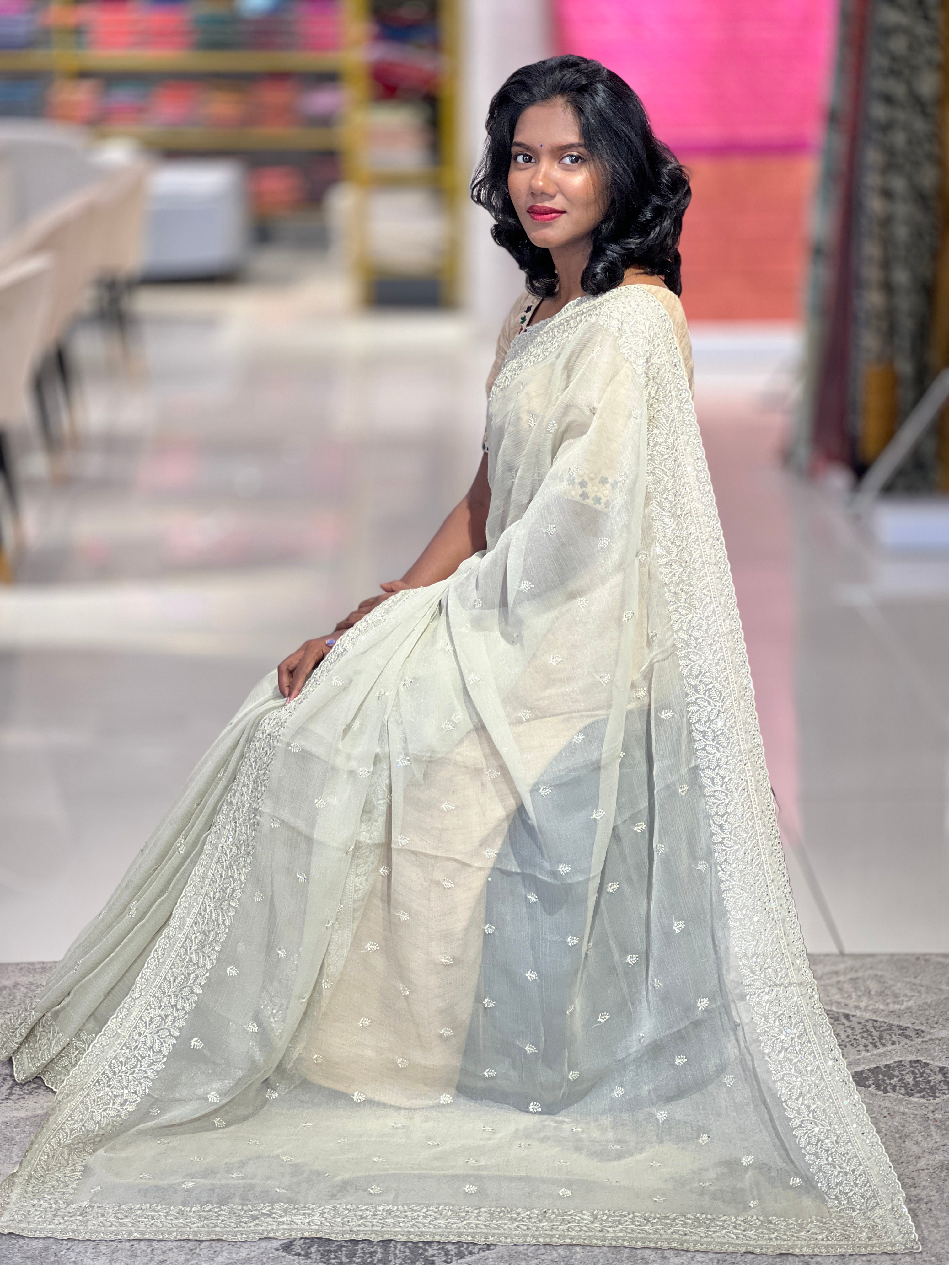 Embroidered Crushed Organza Saree  | SBP527