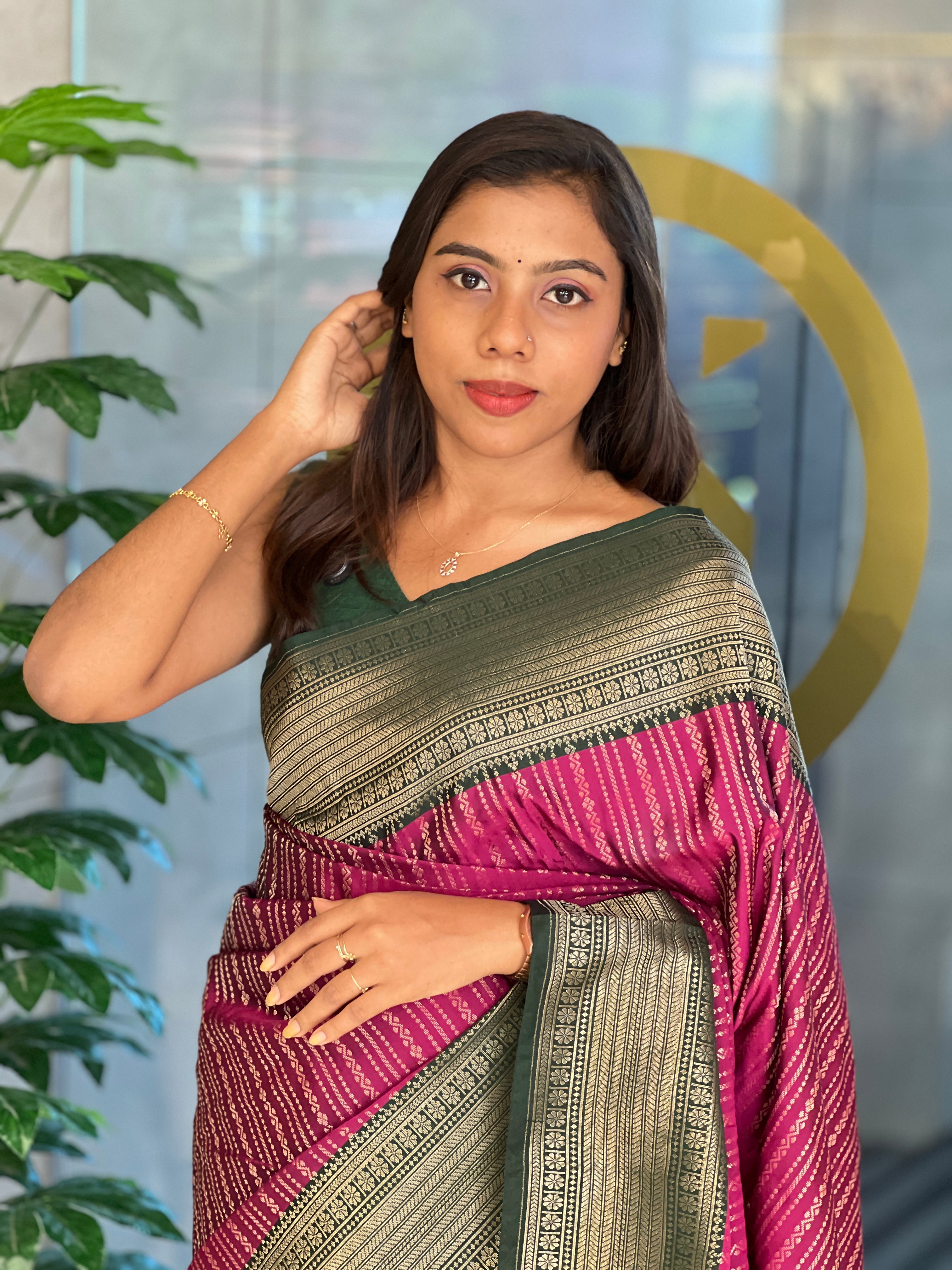 Stripes Detailed Semi Silk Saree | ONA129