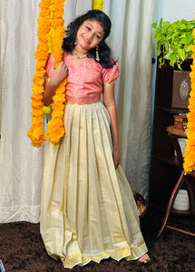 Floral Jaal Brocade Patterned Banarasi Katan Unstitched Skirt & Top | ONK111