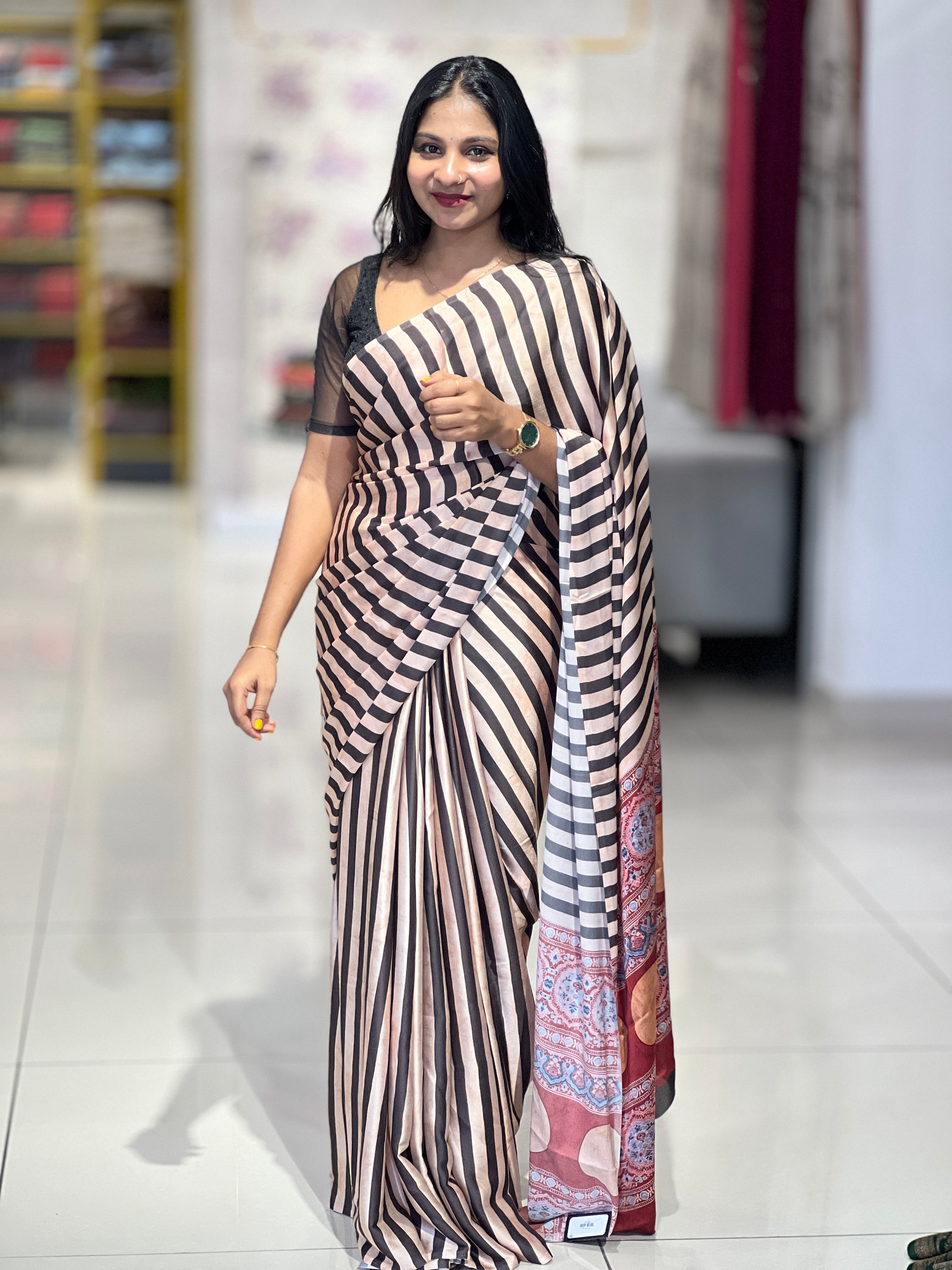 Stripe Pattern Modal Finish Saree | SSN142