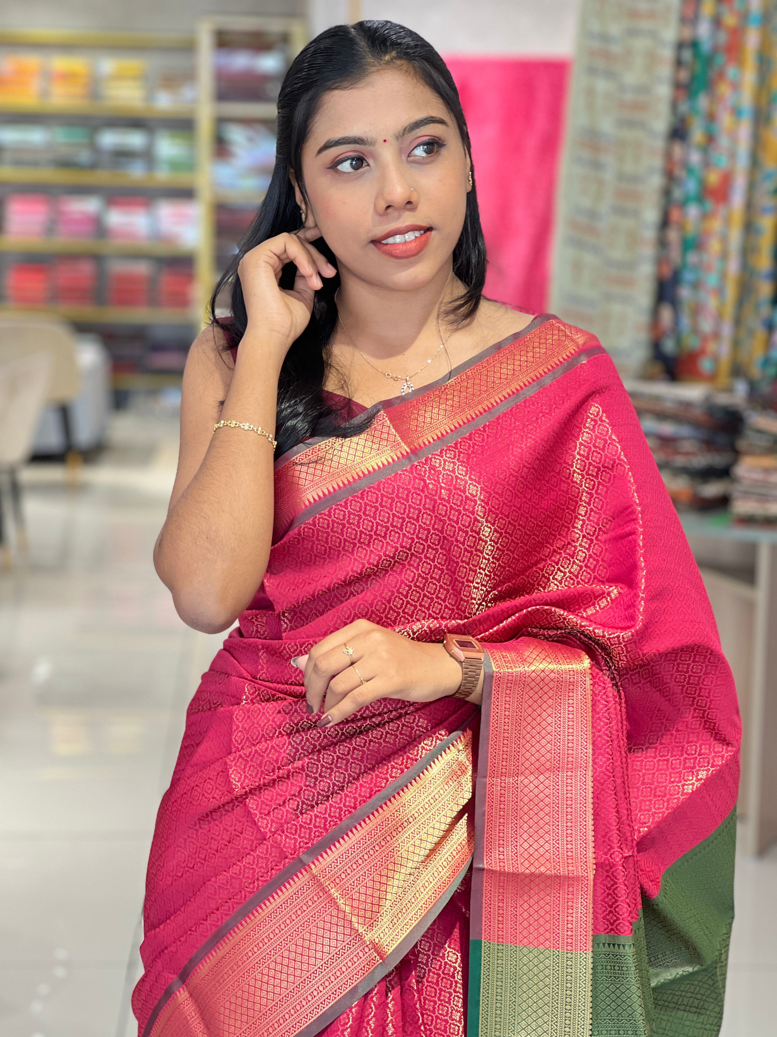 Zari Weaving Floral Patterned Semi Silk Saree | KAC188