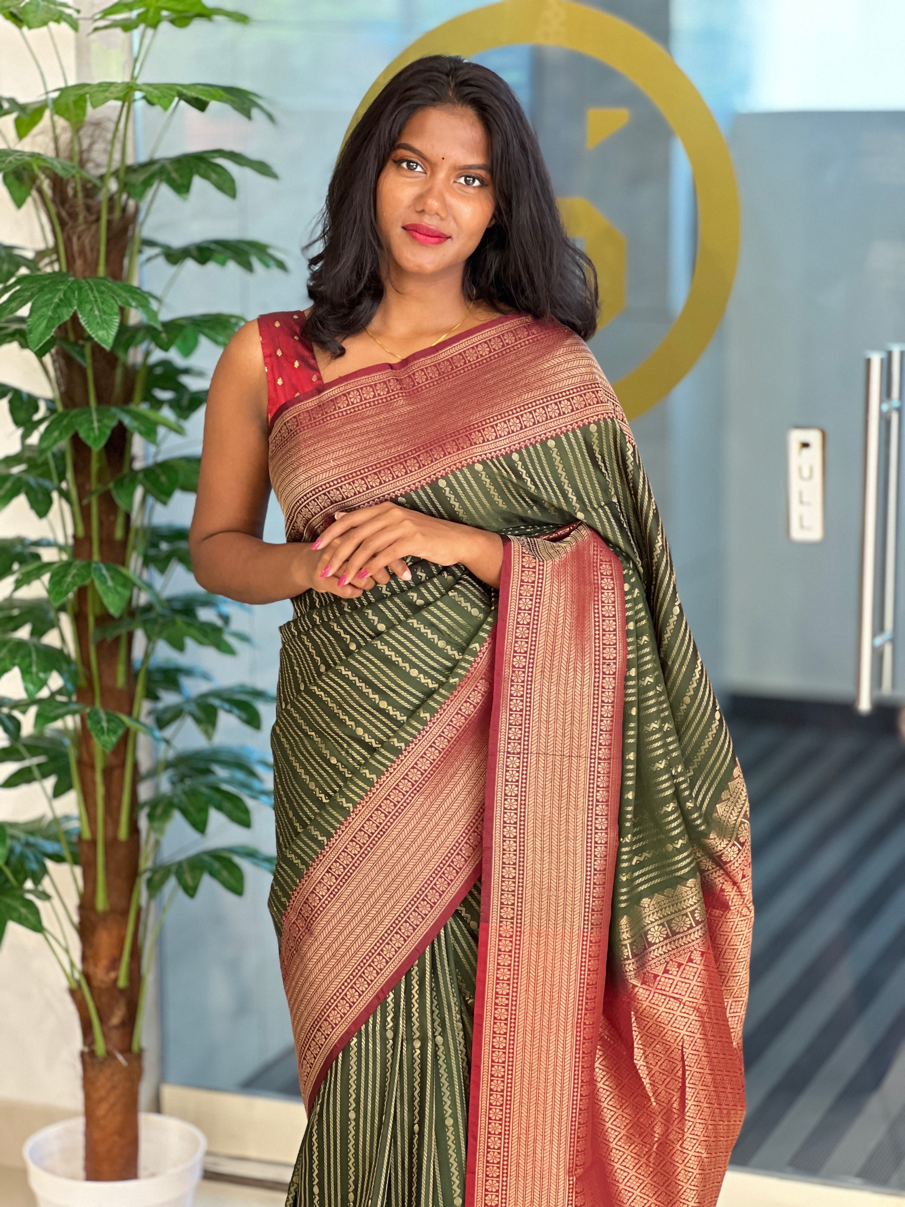 Stripes Detailed Semi Silk Saree | ONA131