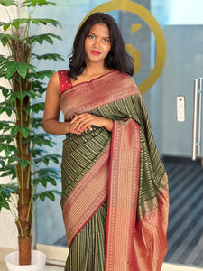 Stripes Detailed Semi Silk Saree | ONA131