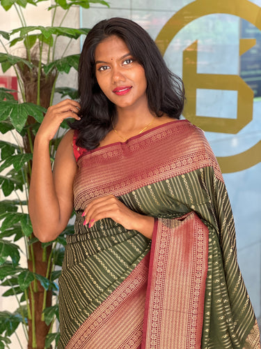 Stripes Detailed Semi Silk Saree | ONA131