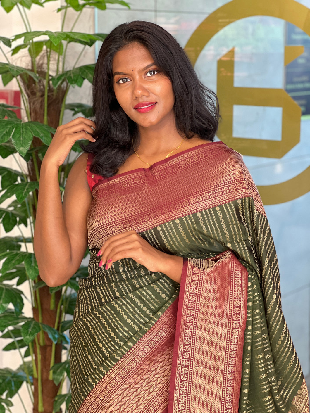 Stripes Detailed Semi Silk Saree | ONA131